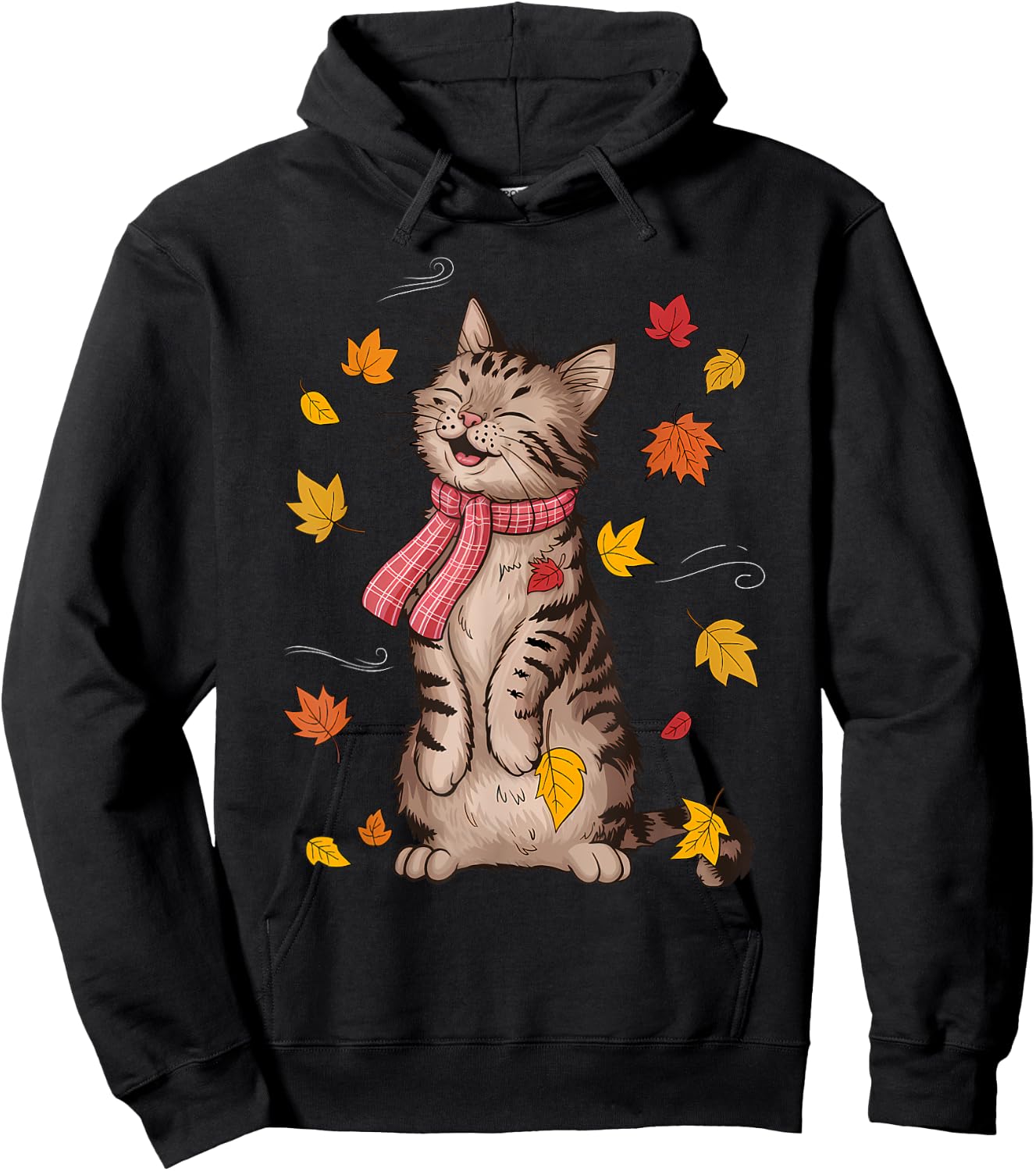 Cute Cat Autumn Fall Breeze Leaves Kitten Hoodie - Hoodie | Black