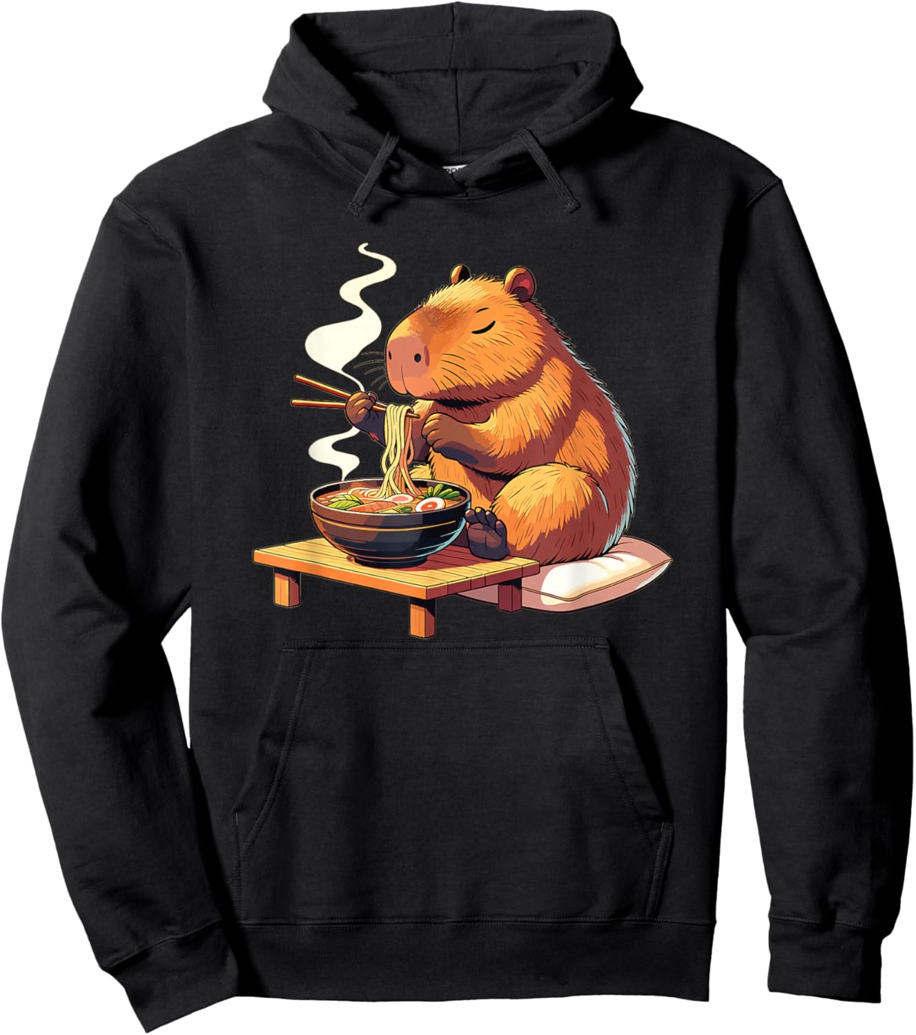 Sweet Capybara Eats Ramen Noodles Capybaras Ramen Hoodie - Hoodie | Black
