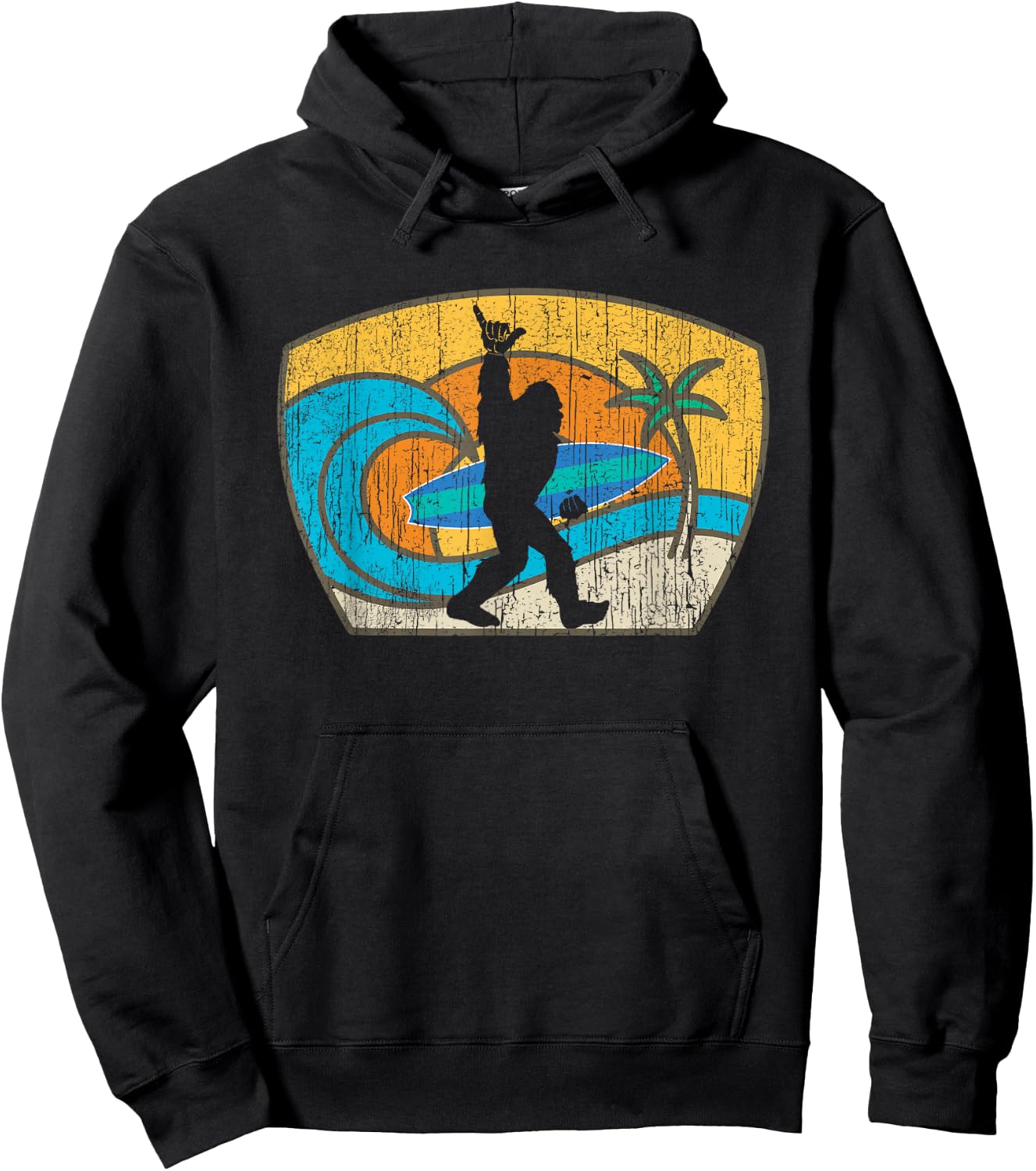 Bigfoot Retro Surfing Gift Shaka Aloha Surfer Dude Hoodie - Hoodie | Black