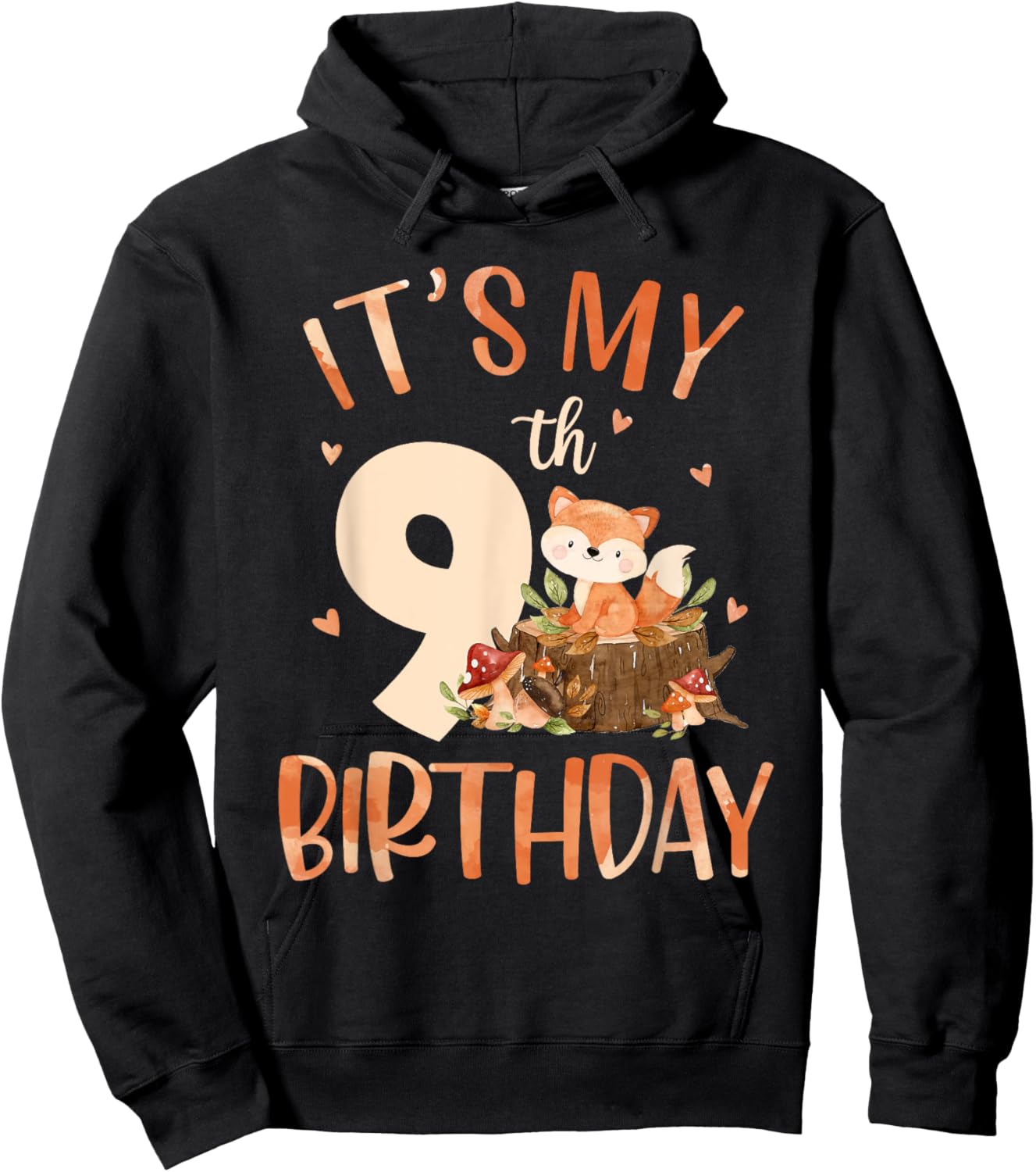 Its My 9th Birthday Cute Fox 9 Year Old Birthday Decorations Hoodie - Hoodie | Black