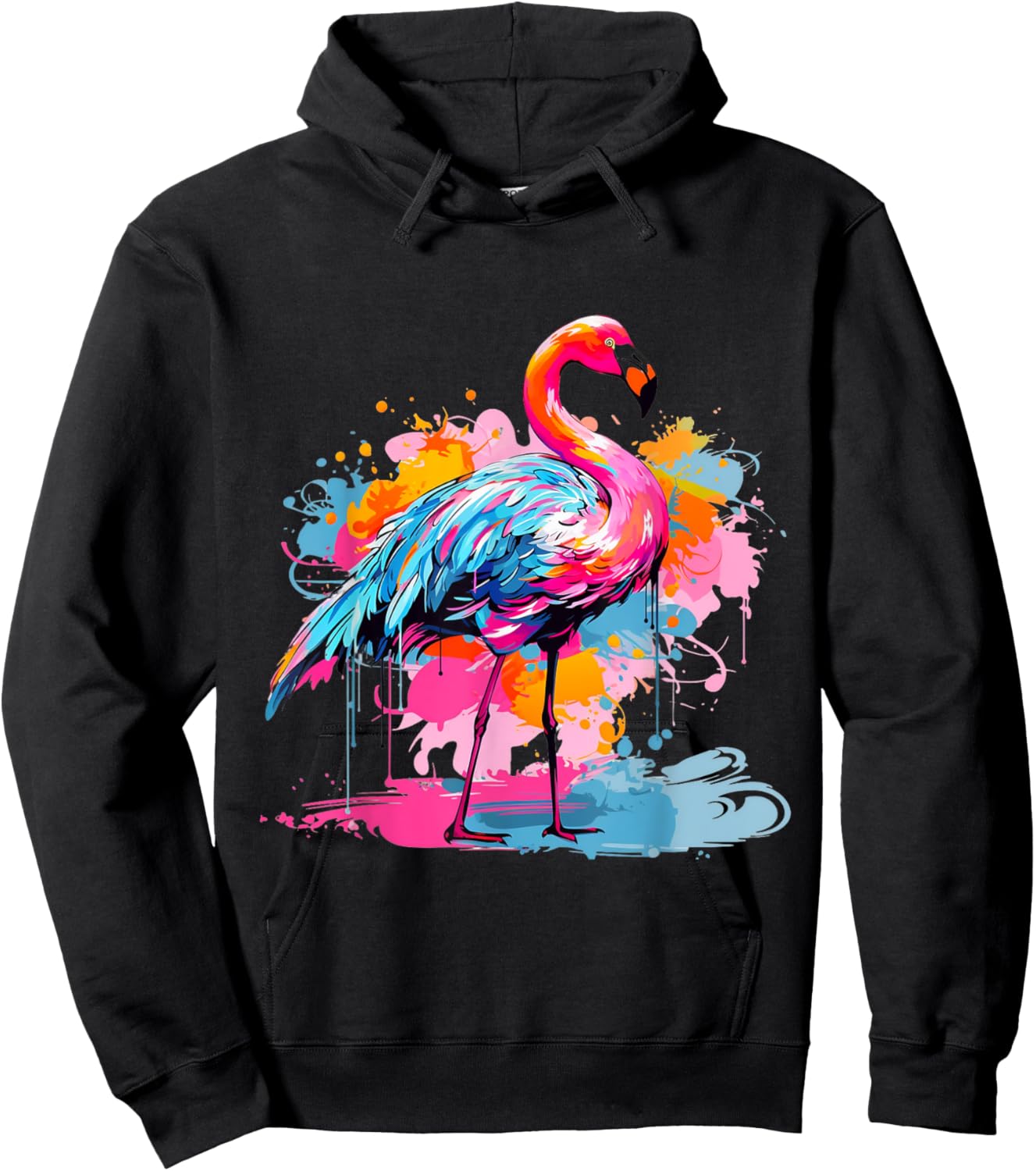 Cool Colorful Flamingo Portrait Graphic Hoodie - Hoodie | Black