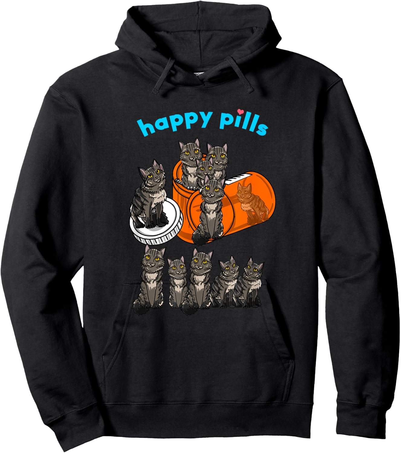 Happy Pills Maine Coon Funny Kitten Feline Cat Lover Gift Men Women Girls Kids Hoodie - Hoodie | Black