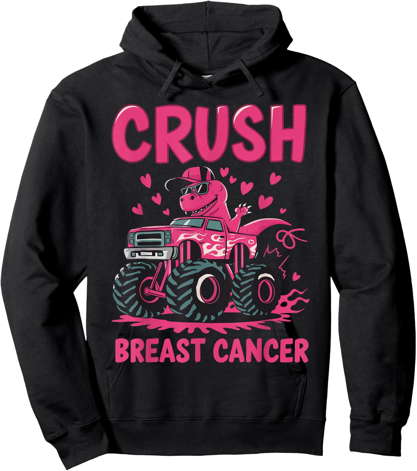 Crush Breast Cancer Awareness Monster Truck Pink Toddler Boy Hoodie - Hoodie | Black