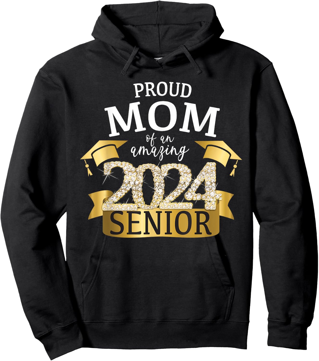 Proud 2024 Senior Mom I Elegant Yellow Celebration Outfit Hoodie - Hoodie | Black