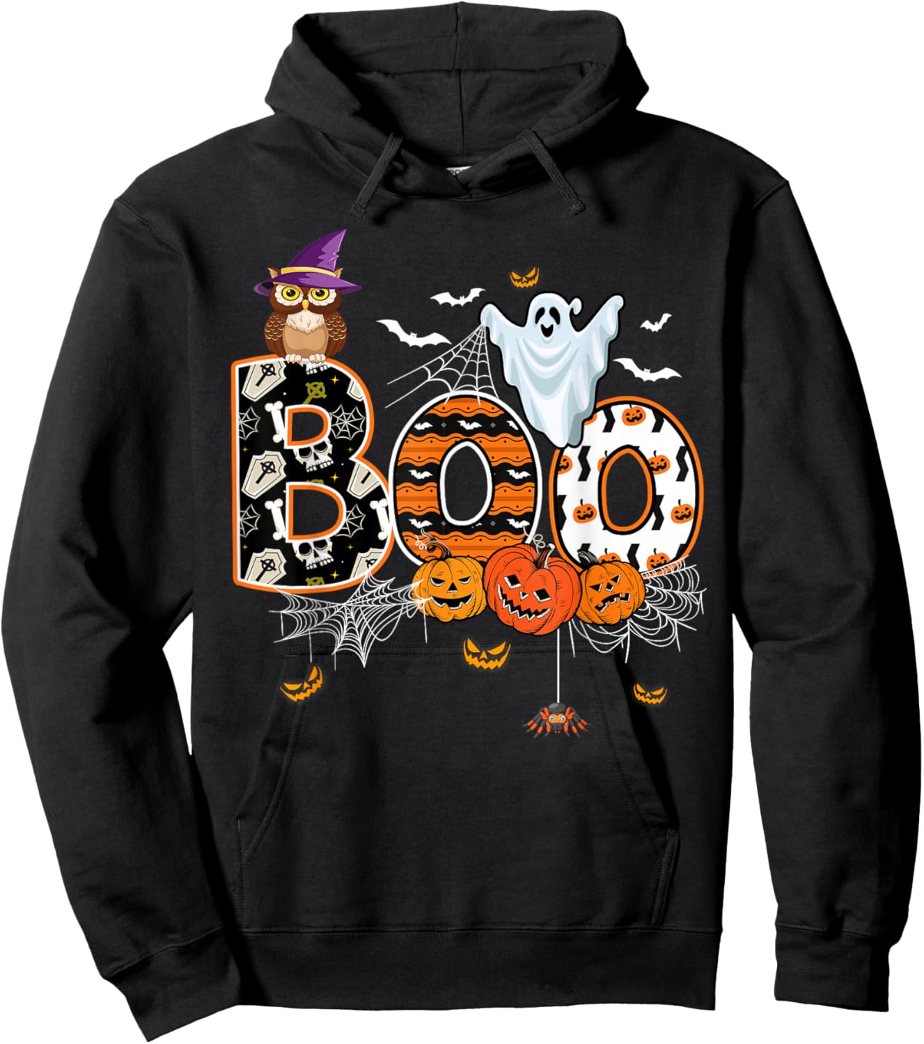 Boo Creepy Owl Pumpkin Ghost Funny Halloween Costume Hoodie - Hoodie | Black