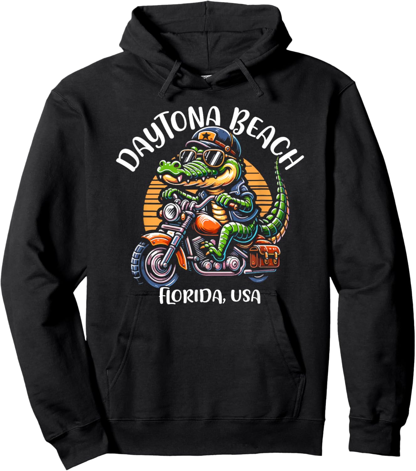 Daytona Beach Florida USA Fun Alligator Cartoon Design Men Women Kids Hoodie - Hoodie | Black