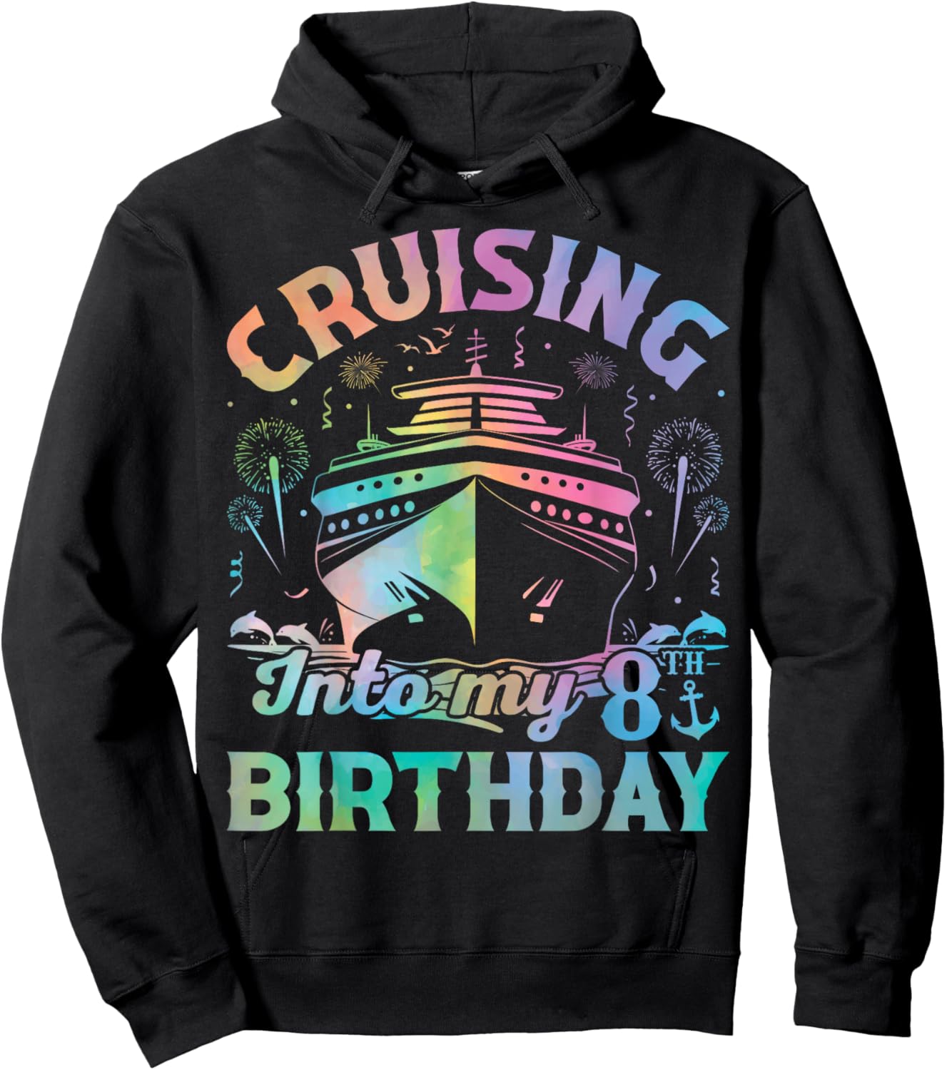 8 Years Old Birthday Tie Dye Cruising Into My 8th Birthday Hoodie - Hoodie | Black
