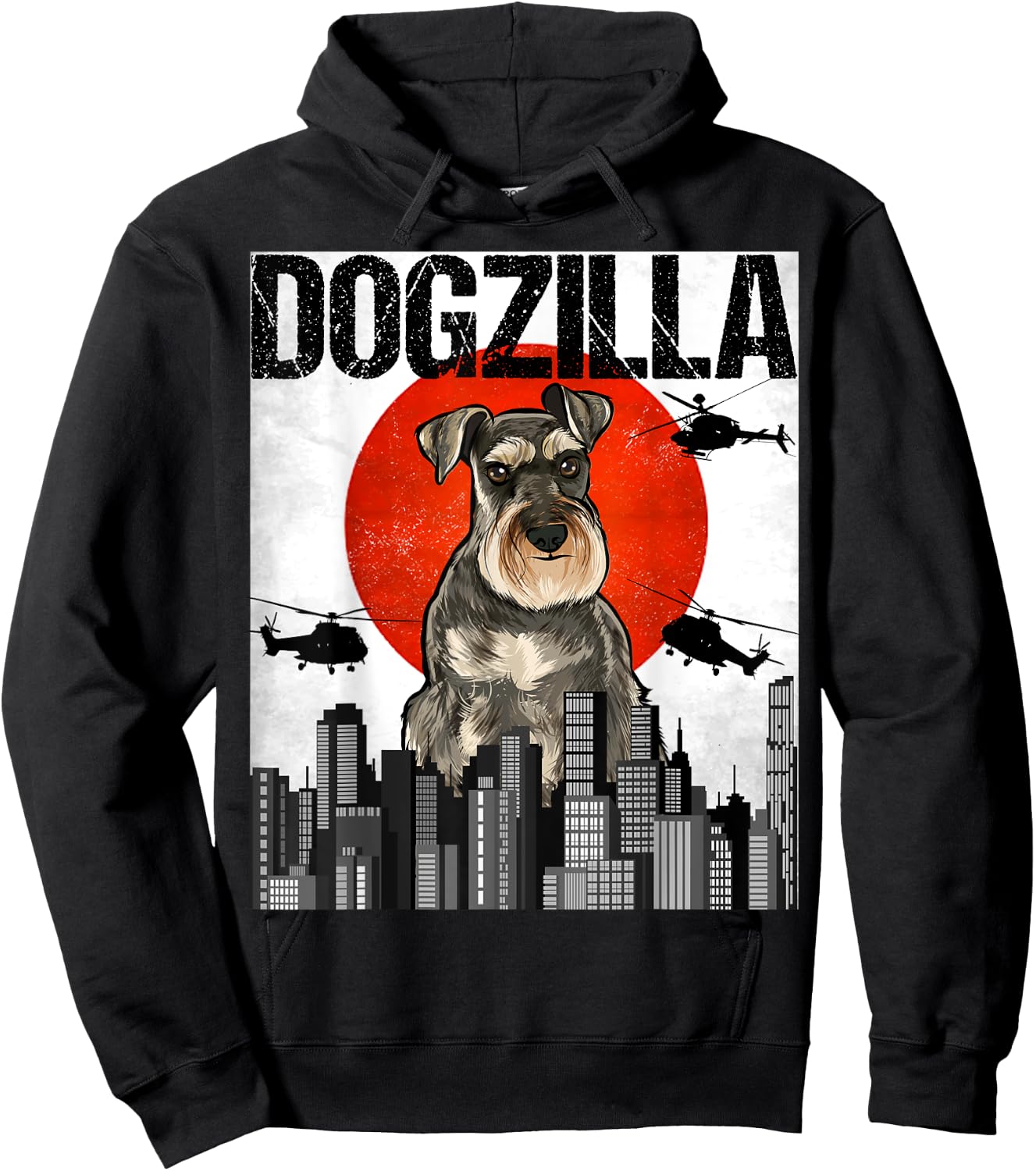 Funny Vintage Japanese Dogzilla Miniature Schnauzer Hoodie - Hoodie | Black