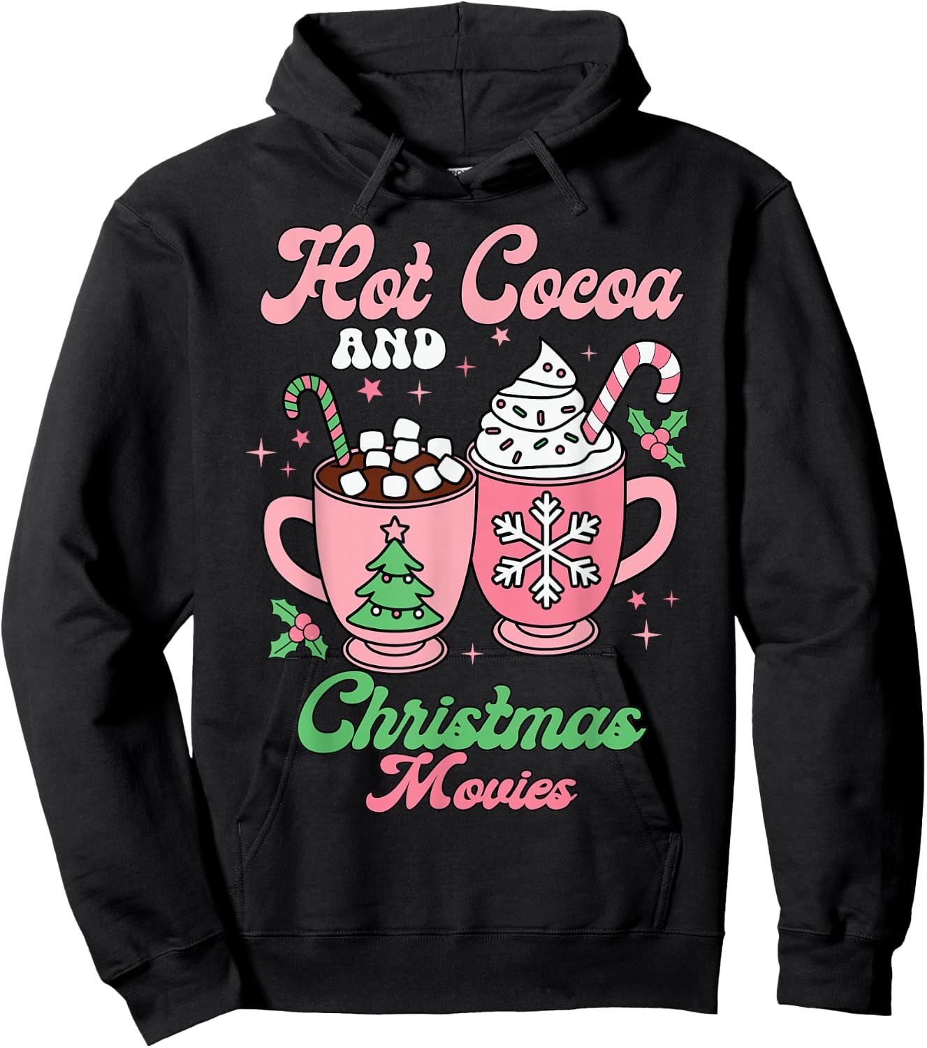 Hot Cocoa and Christmas Movies Groovy and Festive Holiday Hoodie - Hoodie | Black