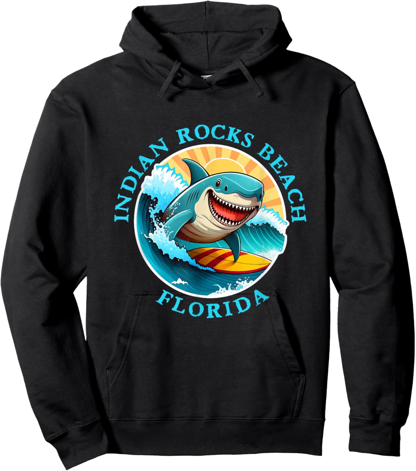Indian Rocks Beach Florida Happy Surfing Shark Souvenir Men Women Kids Hoodie - Hoodie | Black