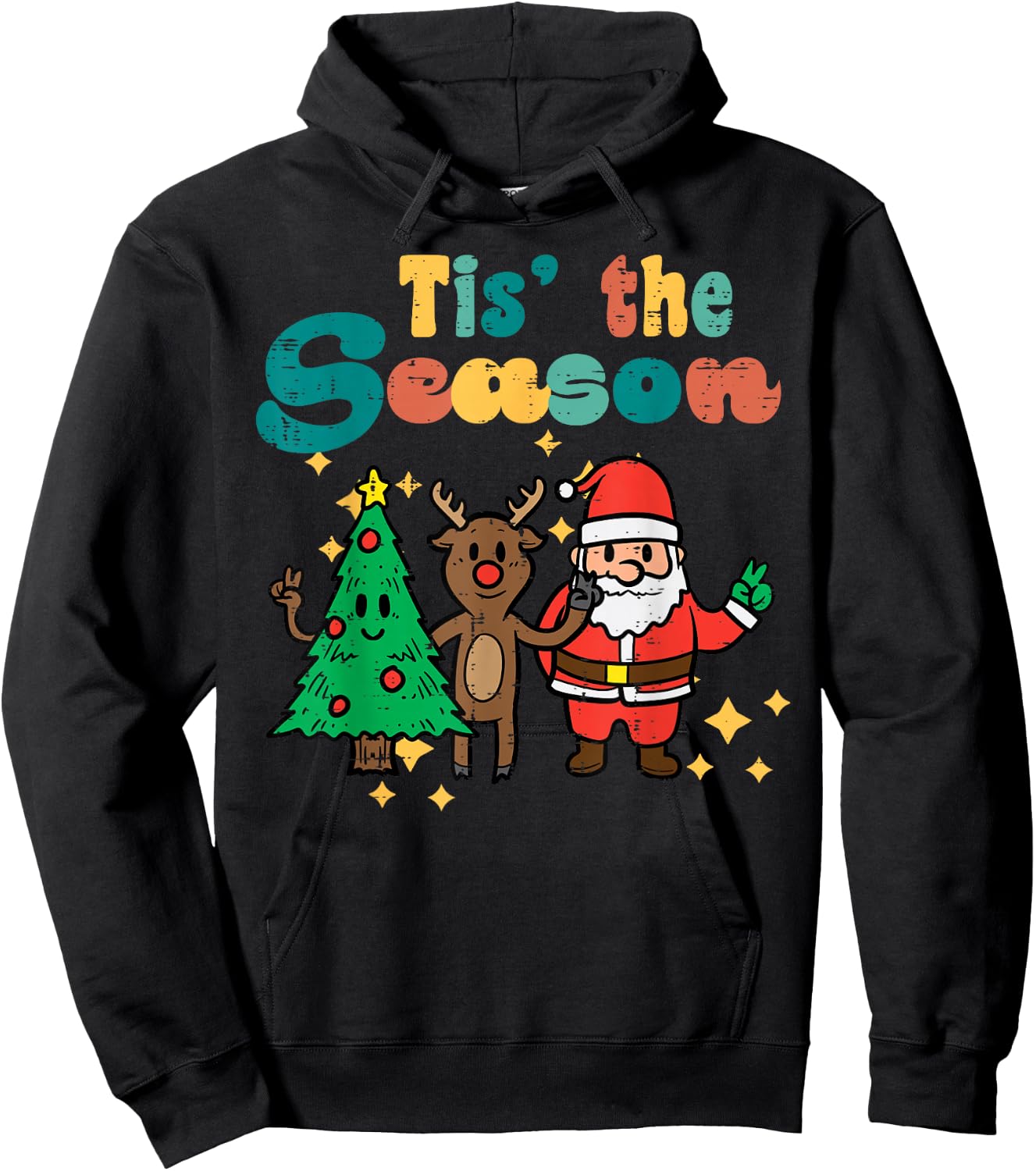 Tis The Season Retro Groovy Christmas Xmas Men Women Kids Hoodie - Hoodie | Black