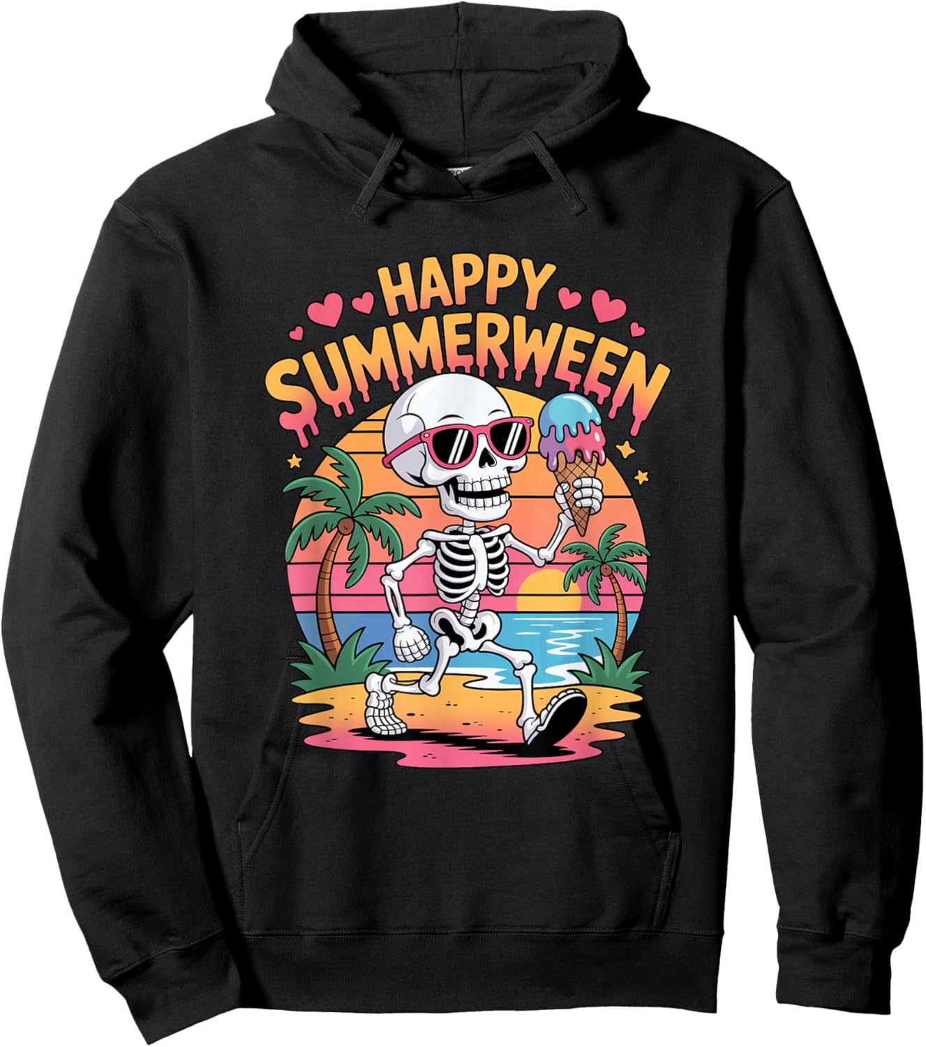 Happy Summerween Skeleton Halloween Beach Summer Scary Fun Hoodie - Hoodie | Black