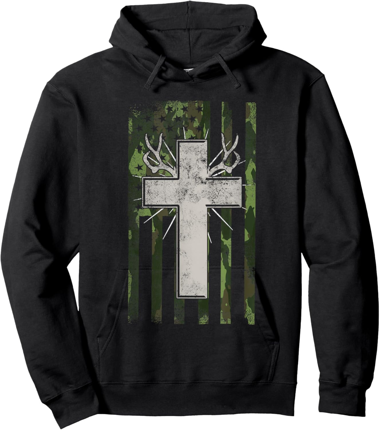 Jesus Christian Cross Hunting American Flag Camo Deer Hunter Women Men Hoodie - Hoodie | Black