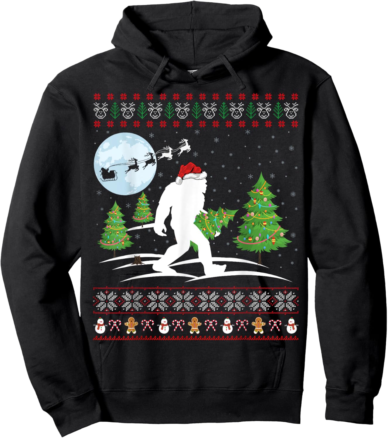Funny Bigfoot Xmas Gift Santa Hat Ugly Bigfoot Christmas Hoodie - Hoodie | Black