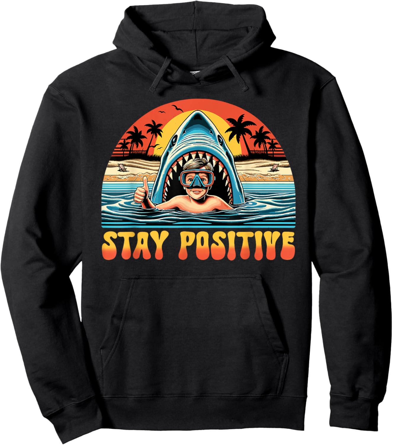 Stay Positive Shark And Kid, Shark Lover Hoodie - Hoodie | Black