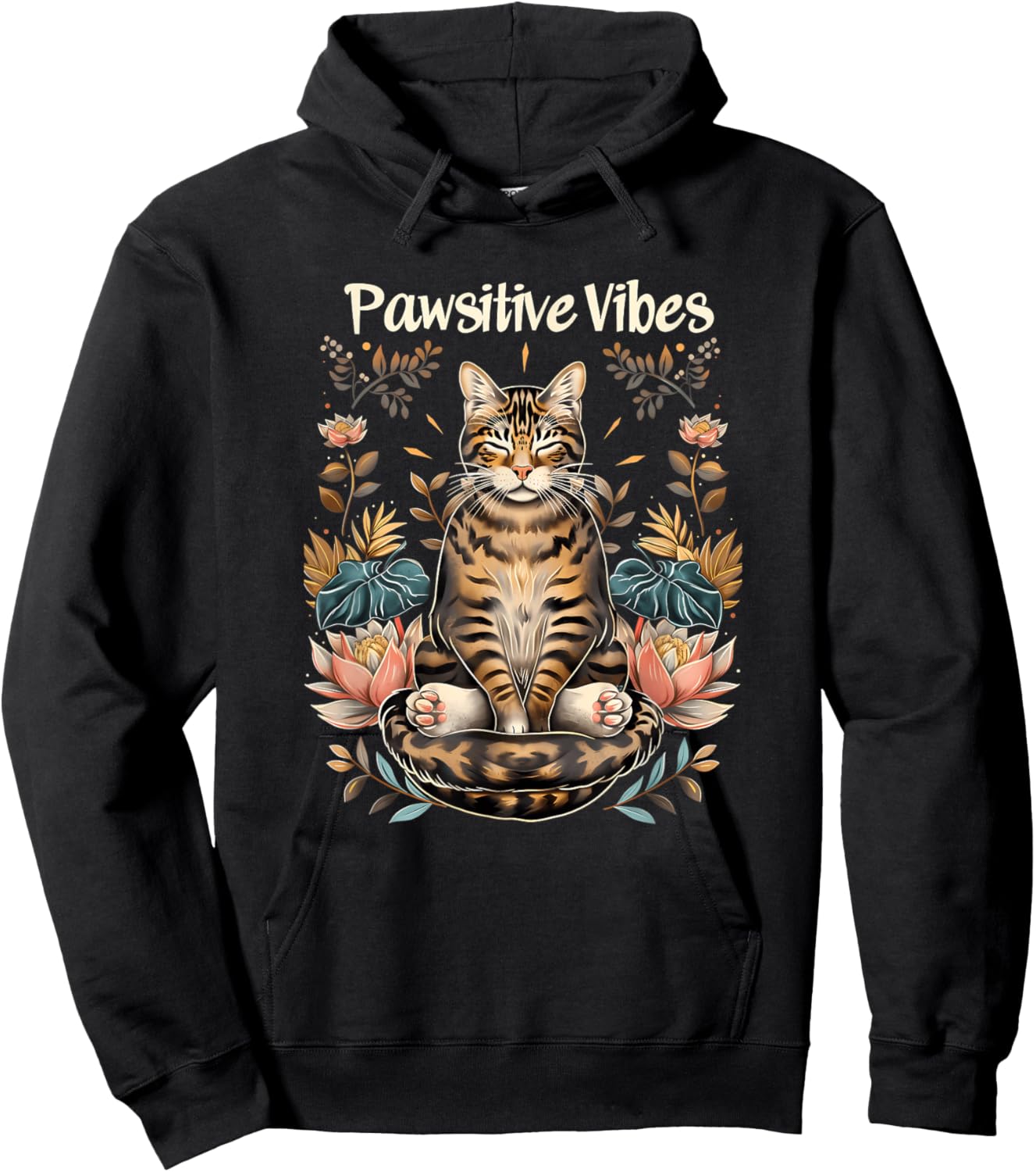 Pawsitive Vibes Only Yoga Poses Kitten Bengal Cat Hoodie - Hoodie | Black