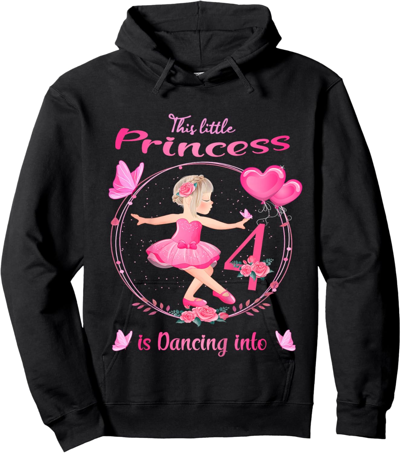 4th Birthday Ballerina in Tutu Dancing Into 4 Ballet Girl Hoodie - Hoodie | Black
