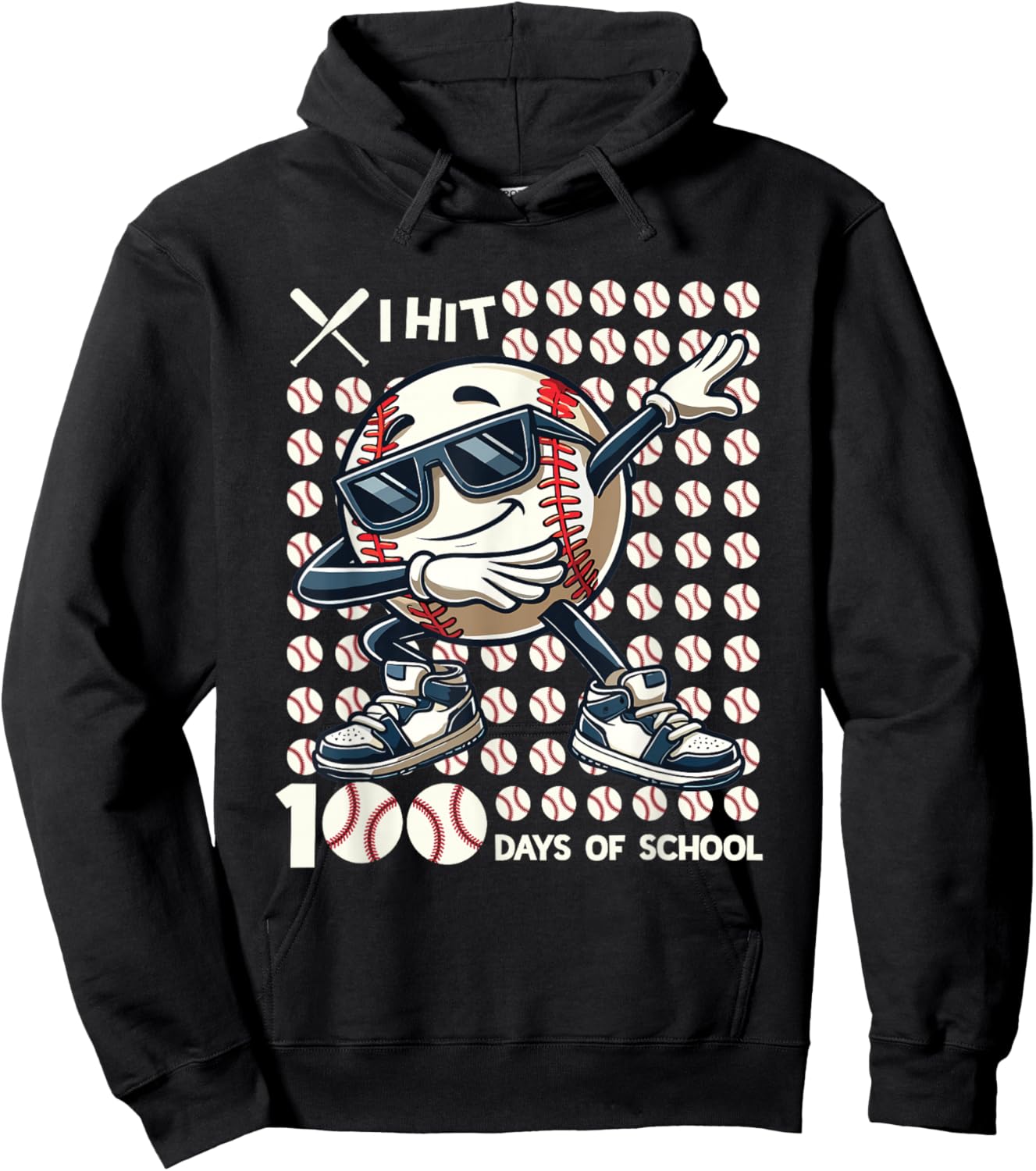 100 Days of School Baseball Bat 100th Day of School Boys Hoodie - Hoodie | Black