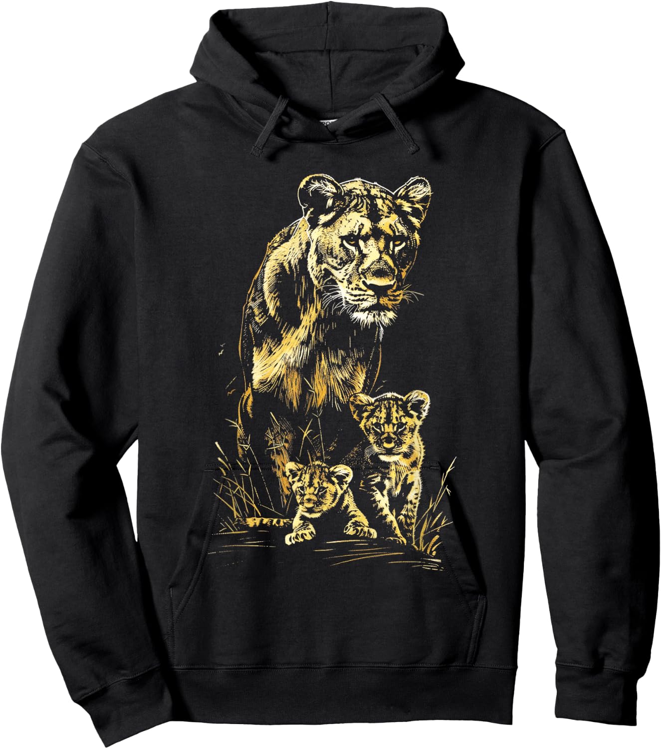 Lioness Cubs Hunting Team Lion Wildlife Sketch Hoodie - Hoodie | Black