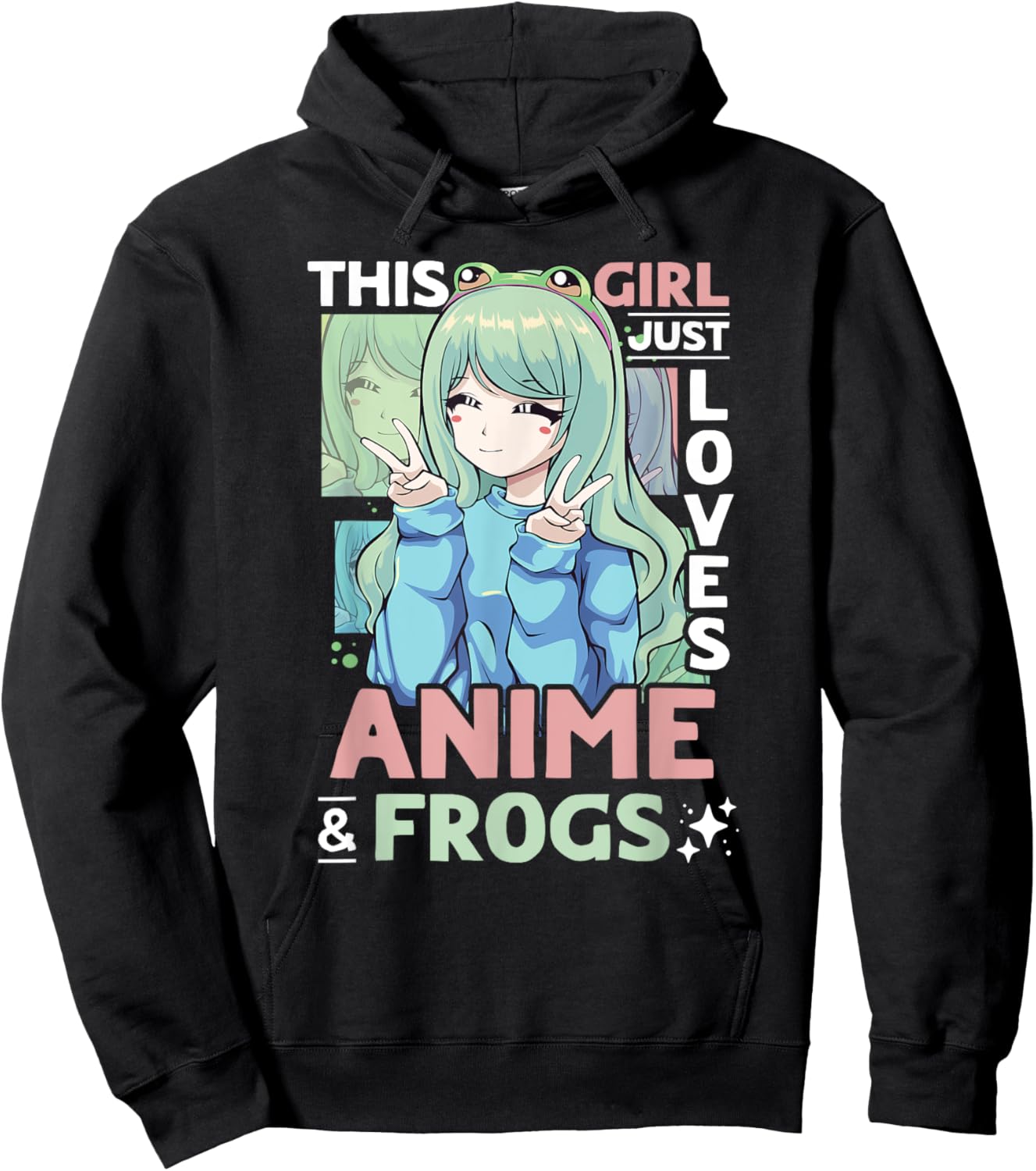 Anime and Frog This Girl Just Loves Anime and Frogs Girls Hoodie - Hoodie | Black