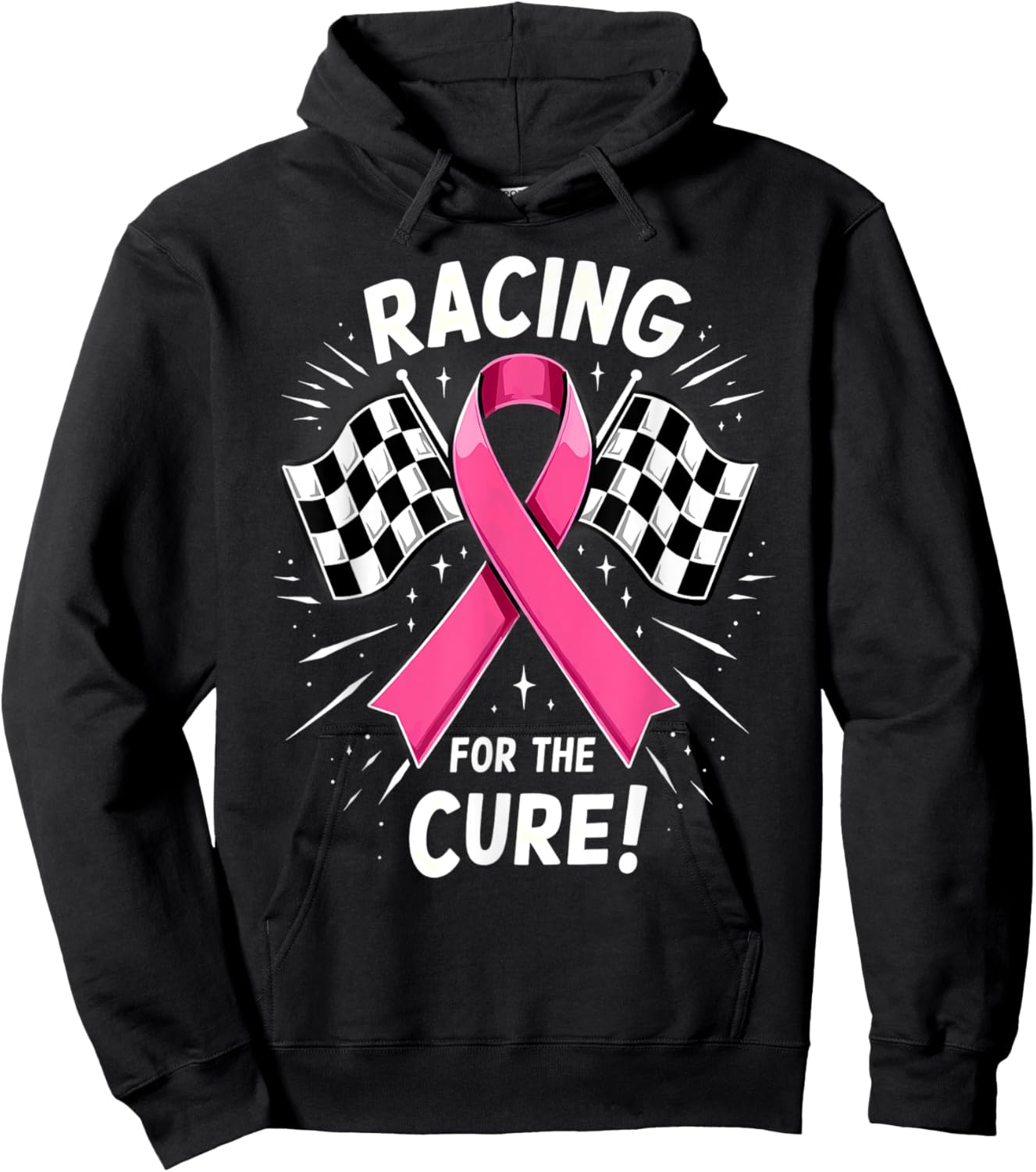 Pink Ribbon Breast Cancer Racing For The Cure Hoodie - Hoodie | Black