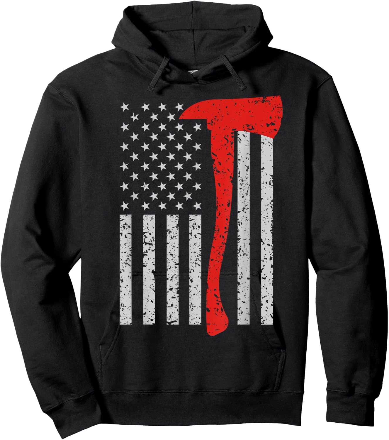 Thin Red Line Design: Firefighter American Flag Axe Design Hoodie - Hoodie | Black