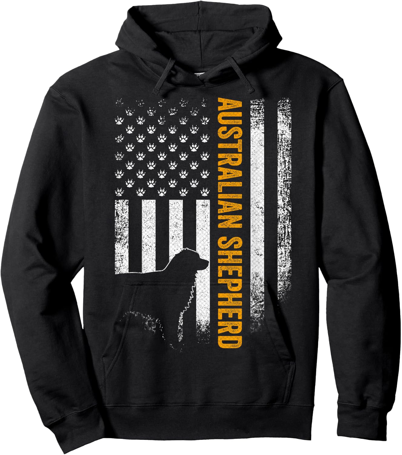 Vintage USA Australian Shepherd Dog Silhouette American Flag Hoodie - Hoodie | Black