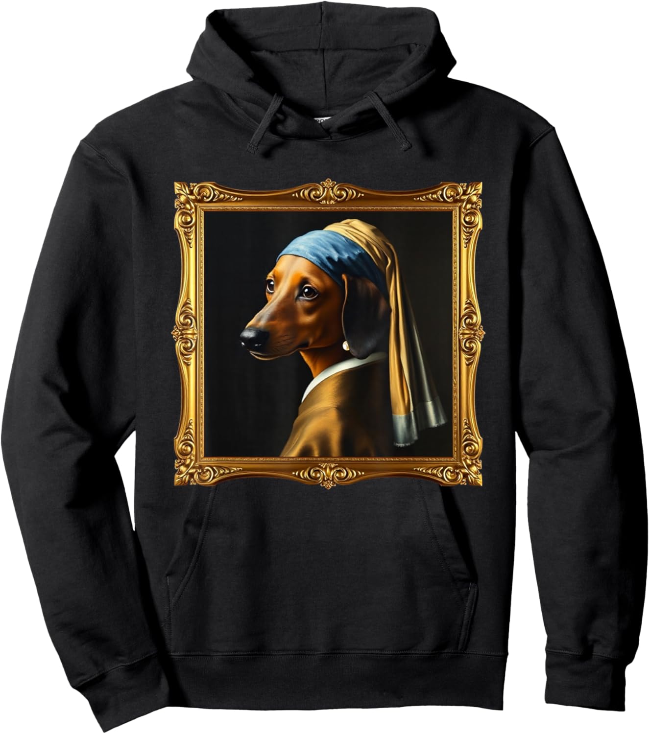 Dachshund Girl Dog with a Pearl Earring Famous Painting Hoodie - Hoodie | Black