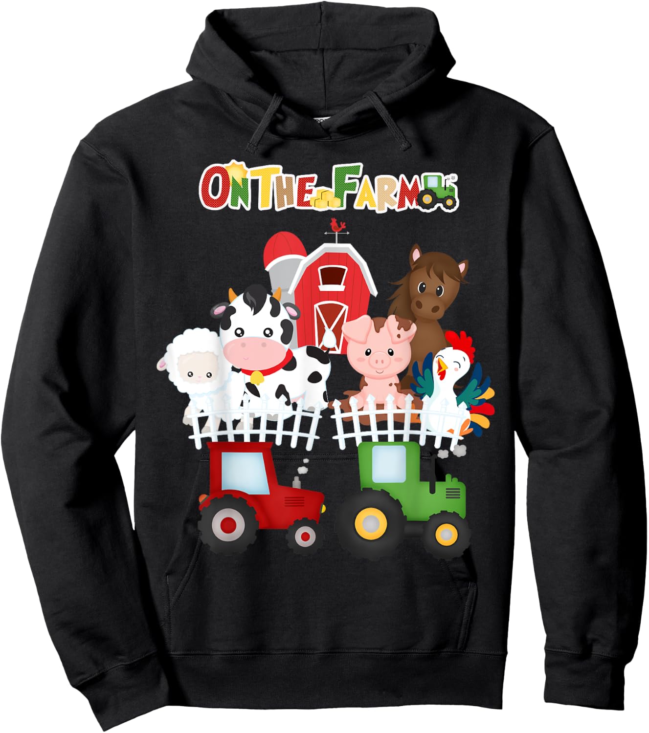 On The Farm Barnyard Farm Animals Cute Toddler Boys Girls Hoodie - Hoodie | Black