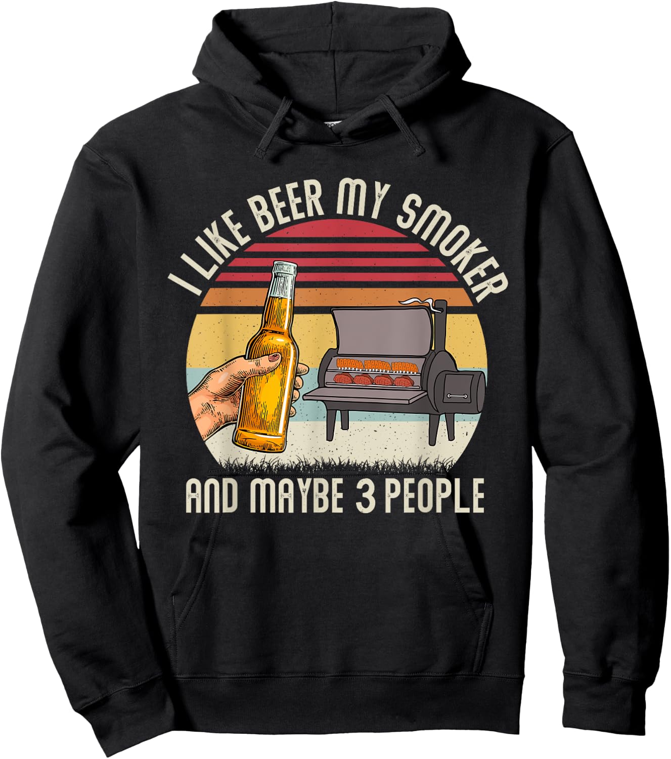 Funny i Like Beer My Smoker And Maybe 3 People Vintage Retro Hoodie - Hoodie | Black