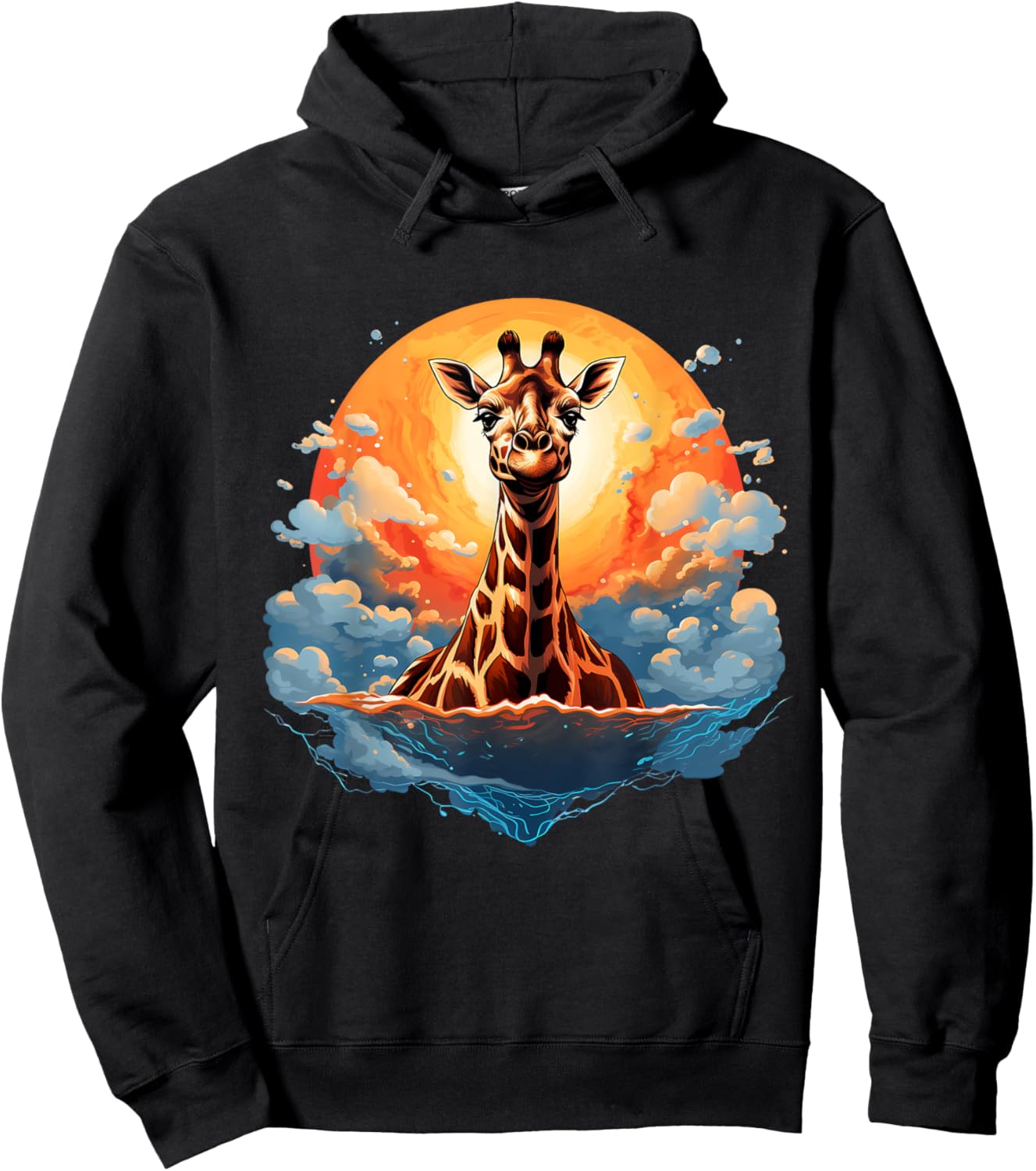 Giraffe Artwork Clouds Nature Sunset African Animal Lovers Hoodie - Hoodie | Black