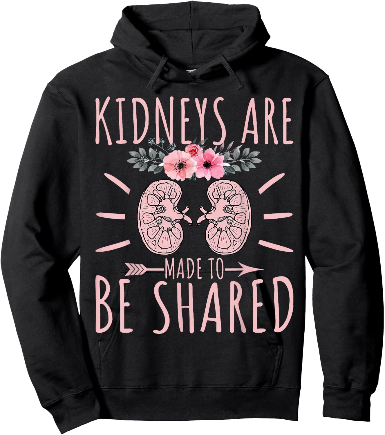 Get Well Kidney Transplant Gifts Co. Kidney Donor Awareness - Adults, Black, Small, Short Sleeve, Graphic Floral, Crew Collar, Regular Fit Hoodie - Hoodie | Black