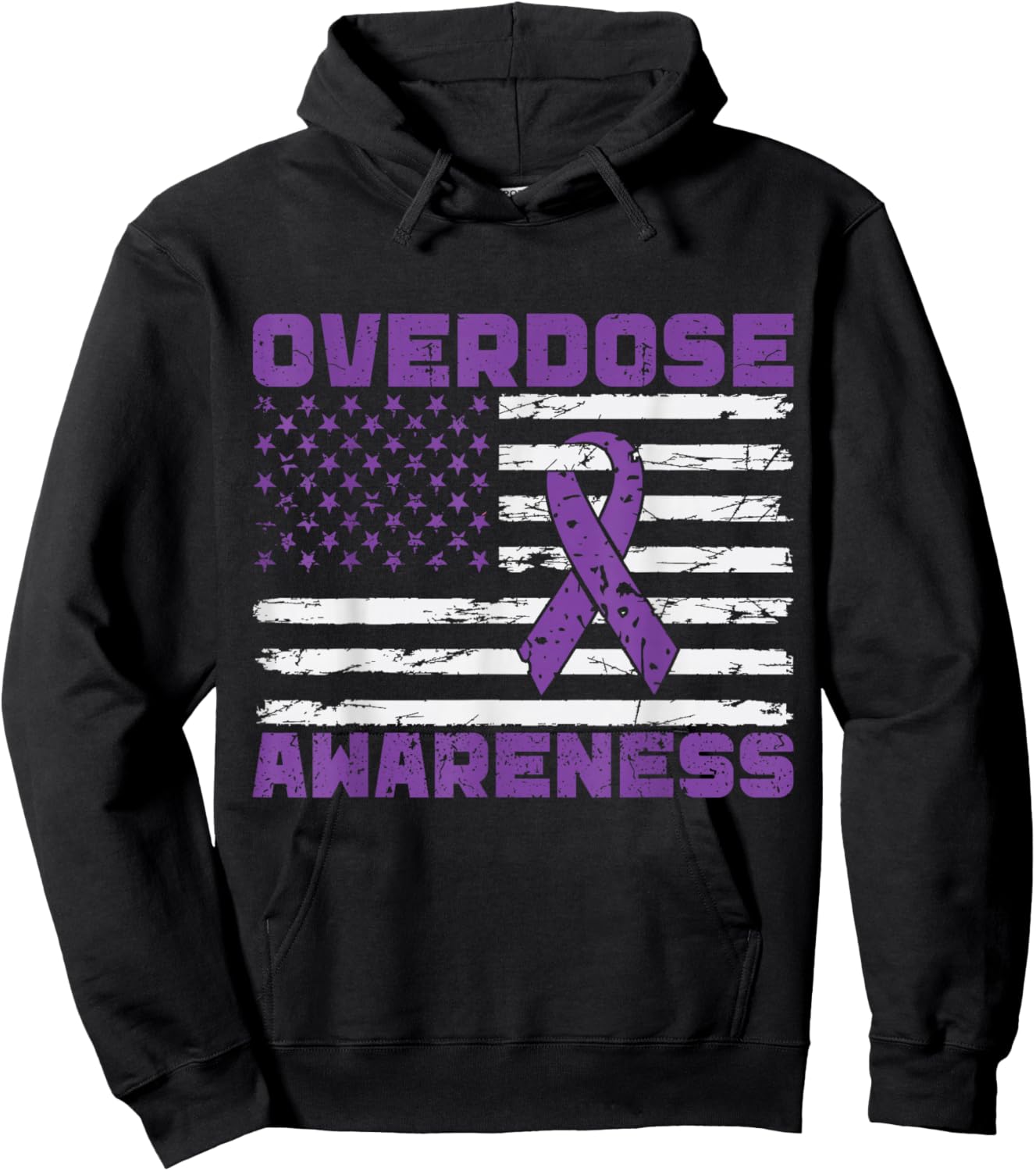 Overdose Awareness Purple Ribbon Drug Addiction Hoodie - Hoodie | Black