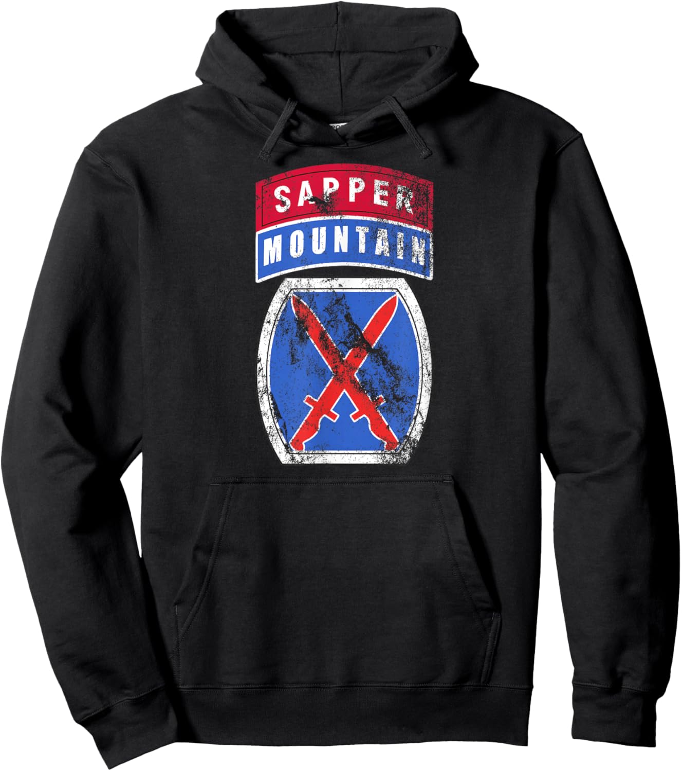 10th Mountain (MTN) Division Patch Sapper Tab Distressed Hoodie - Hoodie | Black