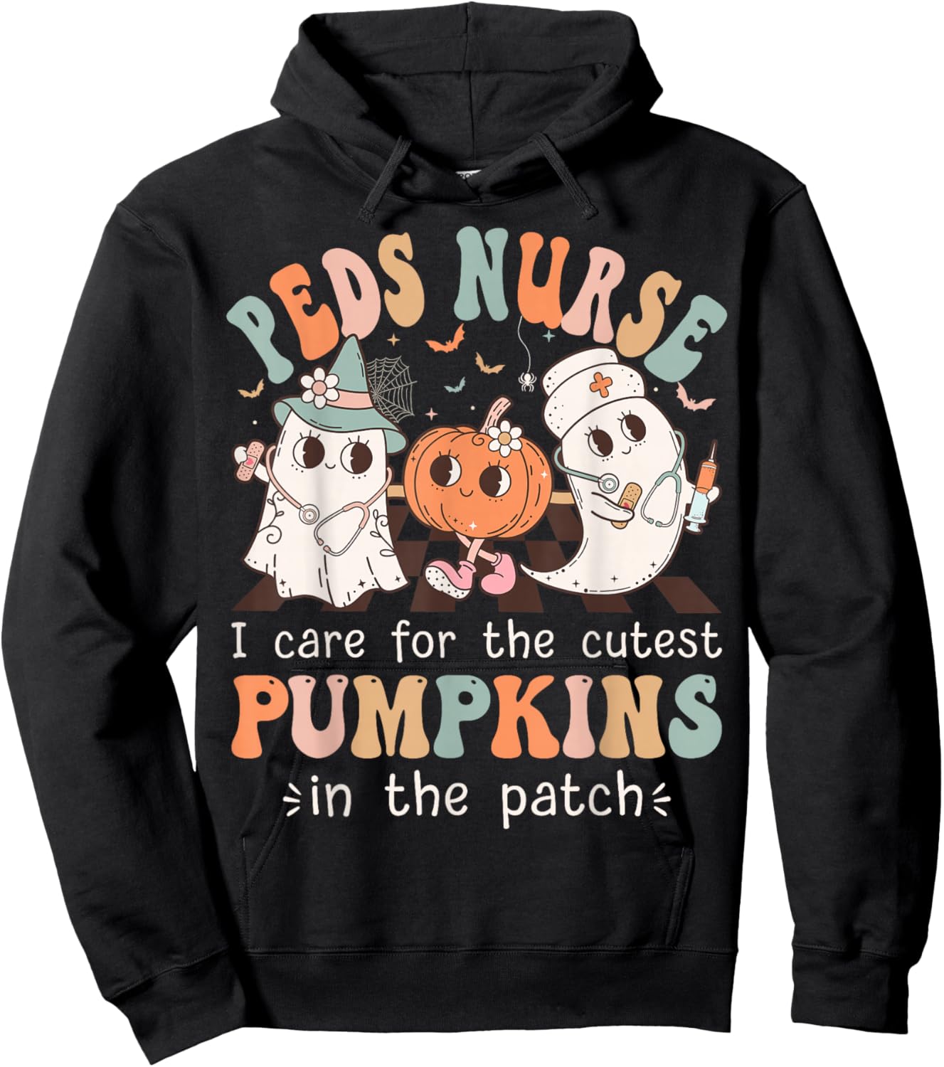 Peds Nurse Cutest Pumpkins Halloween Pediatric Nurse Hoodie - Hoodie | Black