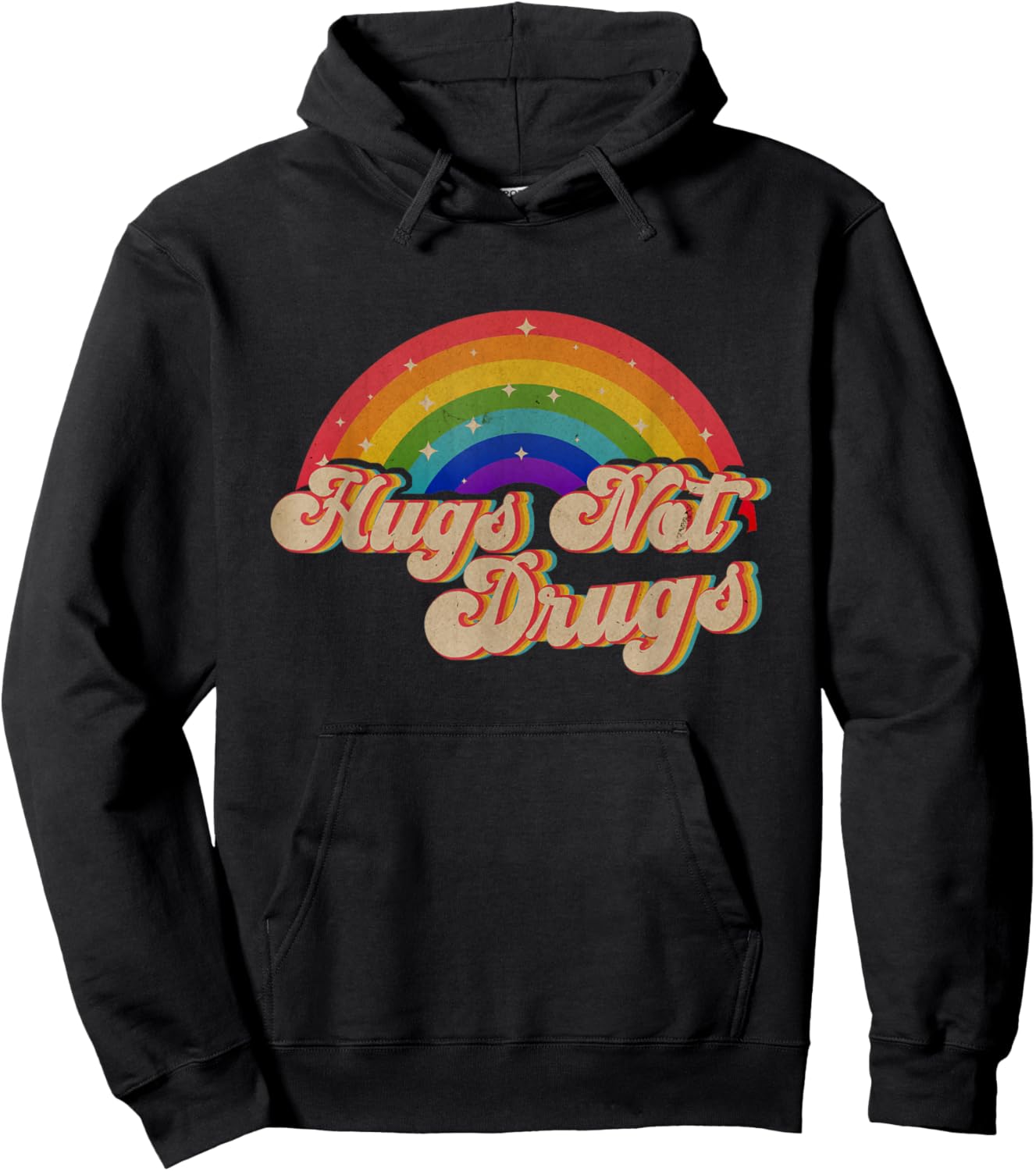 Narcotics Anonymous Hugs Not Drugs AA NA Sobriety Rainbow Hoodie - Hoodie | Black
