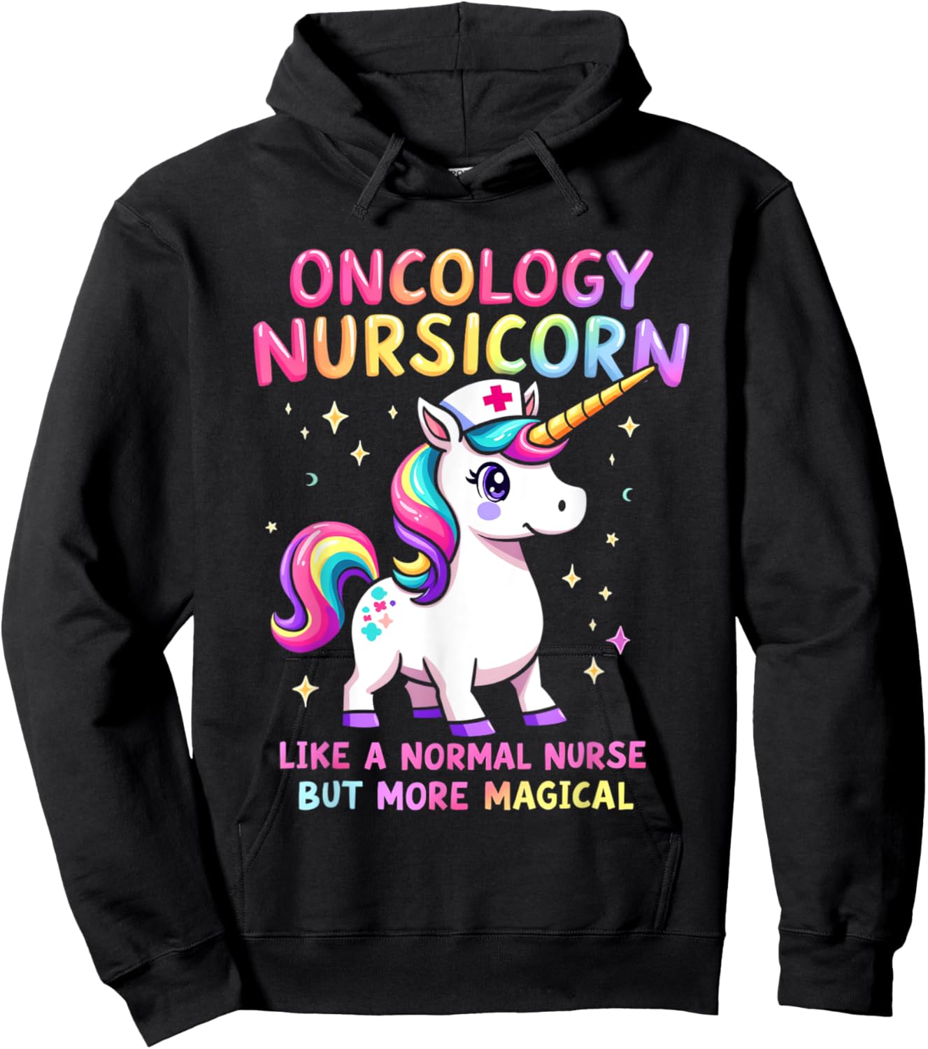 Funny Nurses Departments RN Apparel Black Short Sleeve Nursicorn - Small - Oncology Nurse Hoodie - Hoodie | Black