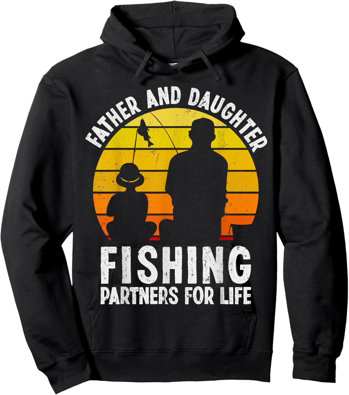 Father Daughter Fishing Partner For Life Retro Matching Dad Hoodie - Hoodie | Black