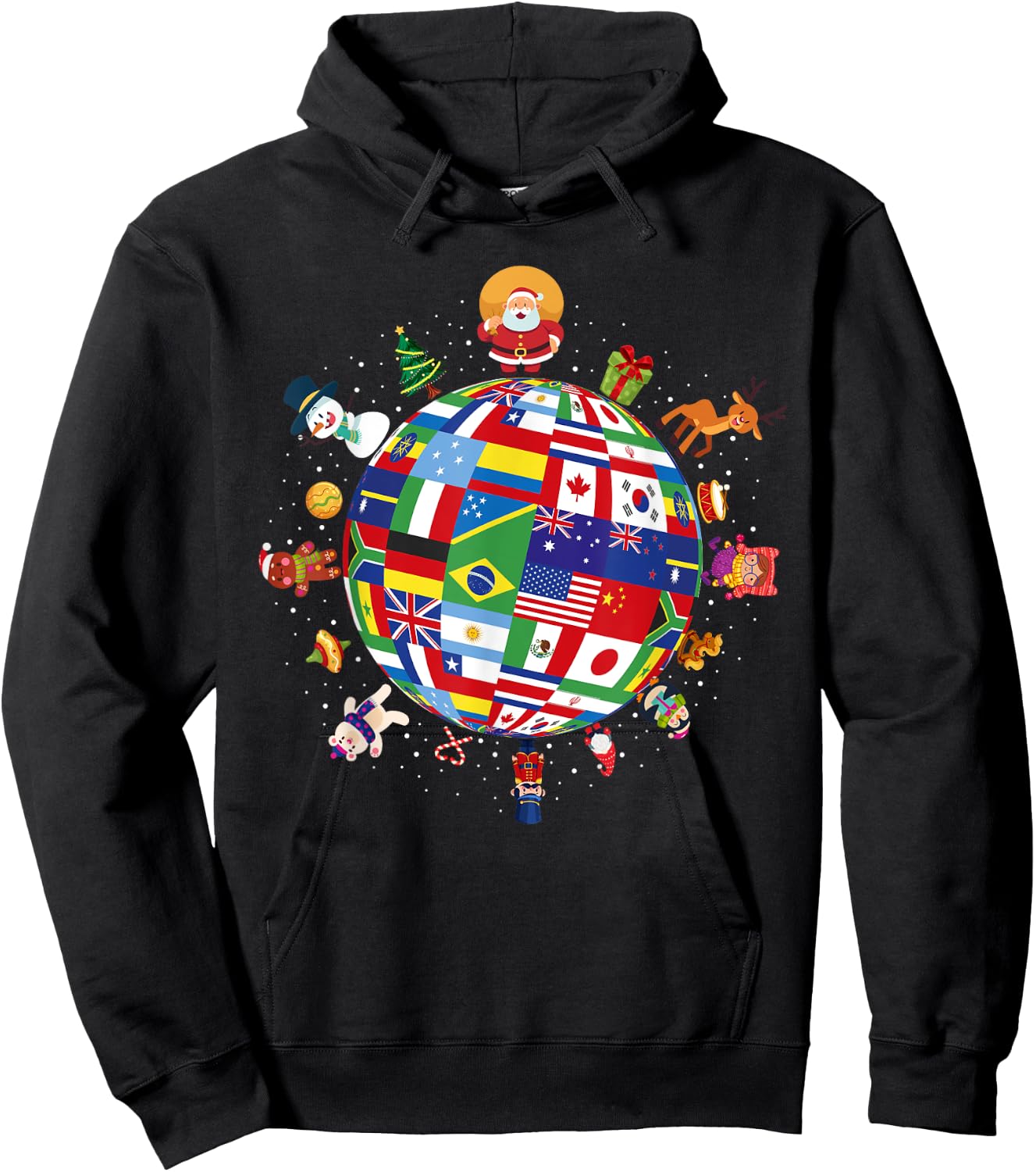 Flags Of The World Christmas Around The Globe Hoodie - Hoodie | Black