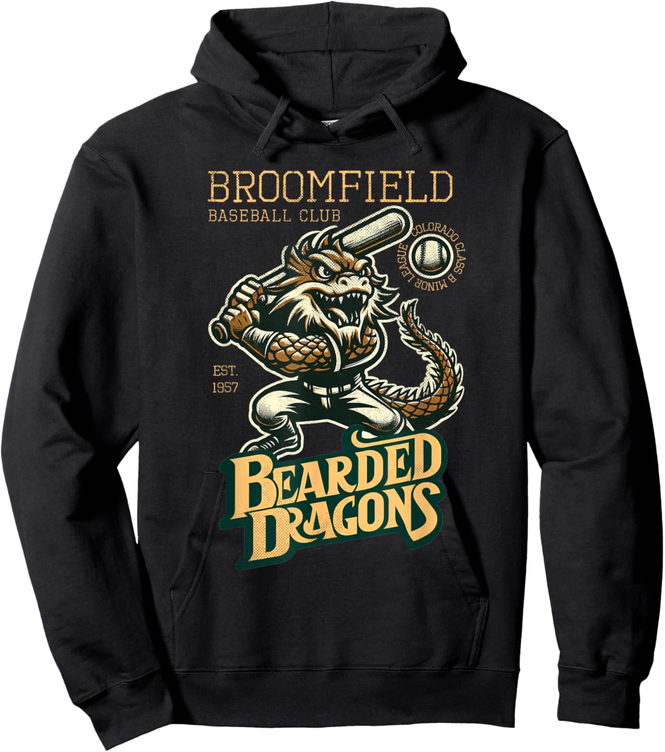 Broomfield Bearded Dragons Retro Minor League Baseball Team Hoodie - Hoodie | Black