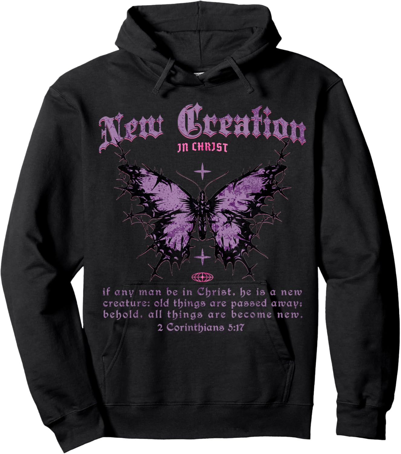 Christian New Creation in Jesus Scripture Verse Y2K Faith Hoodie - Hoodie | Black