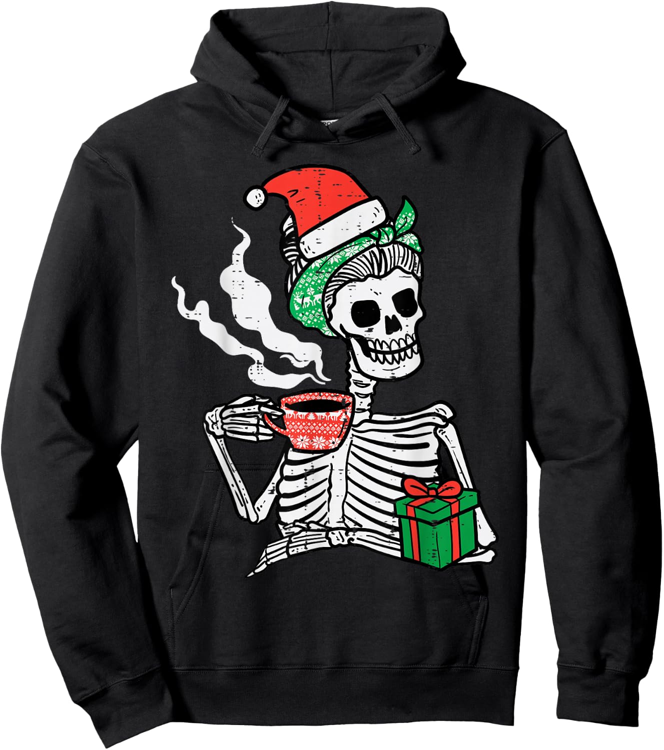 Woman Skeleton Santa Coffee Xmas Christmas Women Mom Hoodie - Hoodie | Black