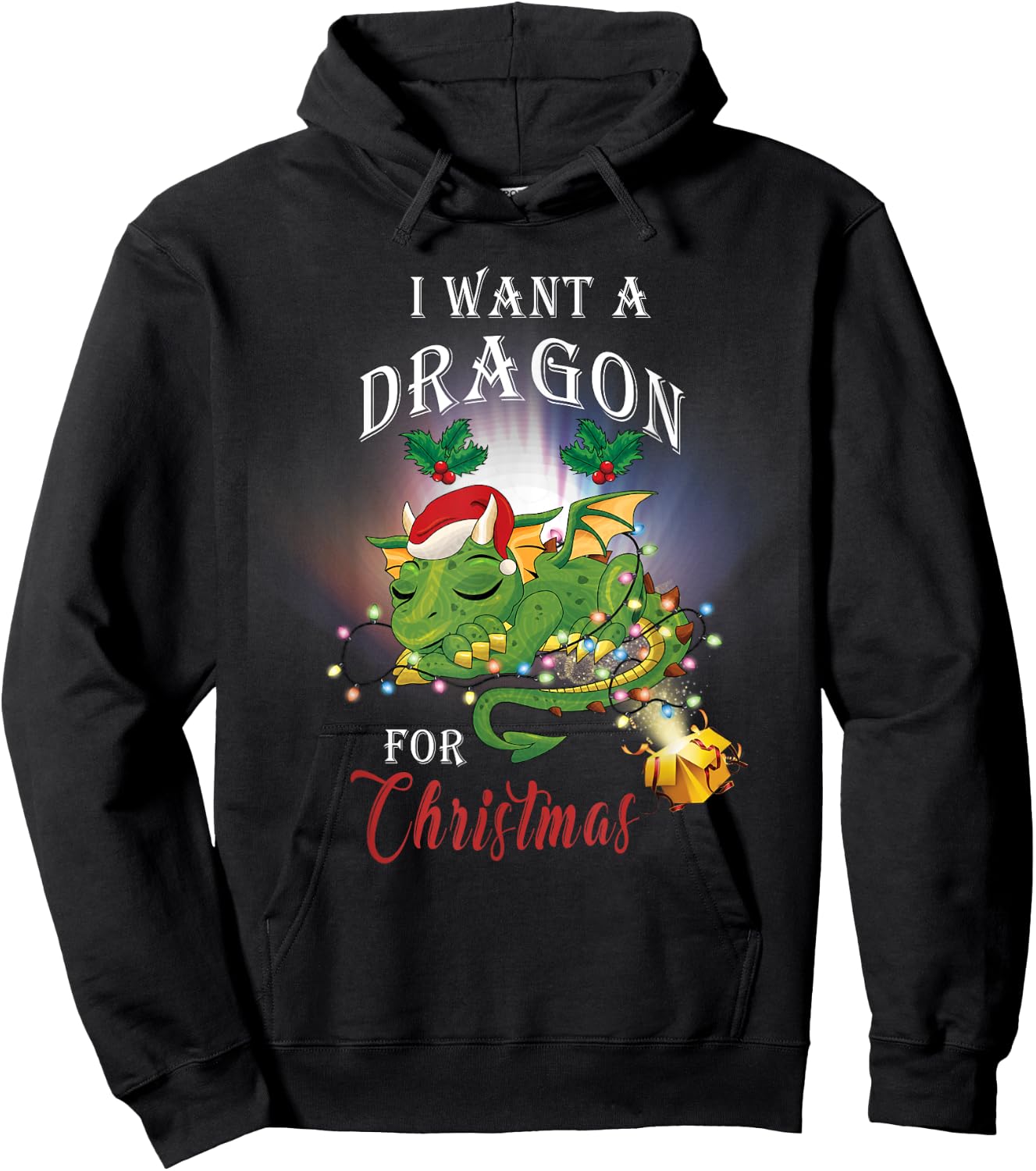 Dragon Lovers I Want A Dragon for Christmas Santa Dragon Hoodie - Hoodie | Black