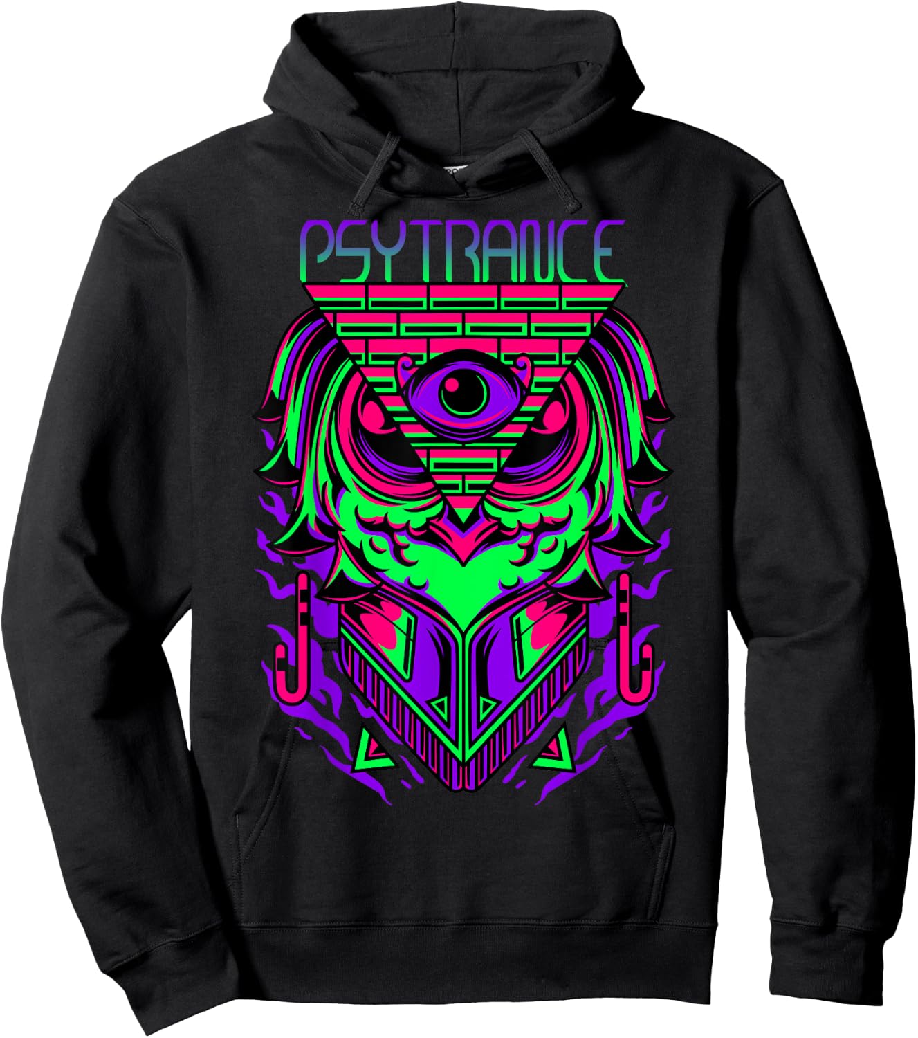 Psytrance Shirt, Rave Shirt, Techno Owl, EDM, Trippy 3rd Eye Hoodie - Hoodie | Black
