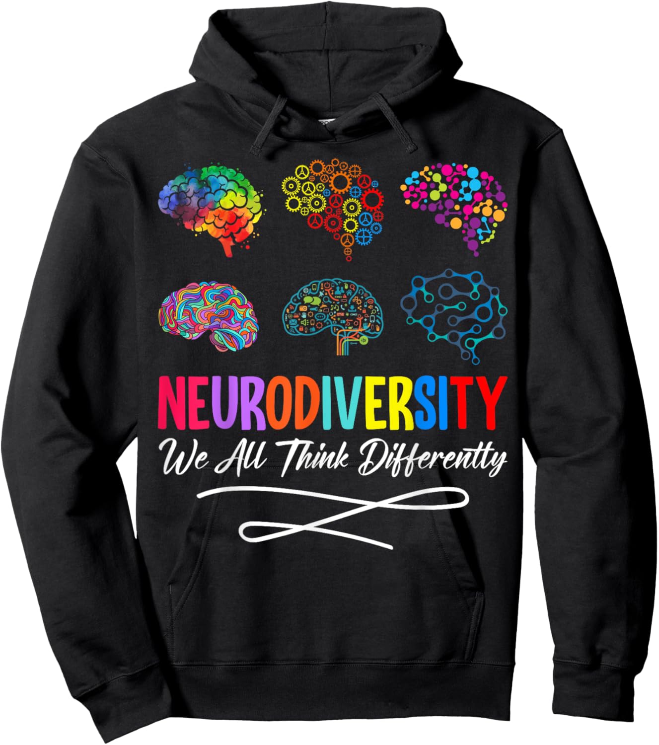 Neurodiversity We All Think Differently Brain Autism Support Hoodie - Hoodie | Black
