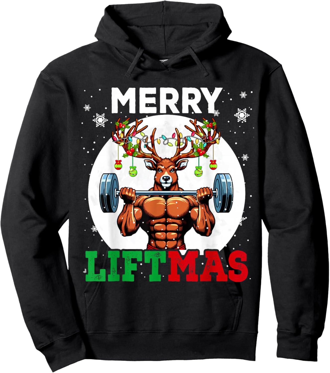 Merry Liftma's Christmas Reindeer Weightlifting Gym Workout Hoodie - Hoodie | Black