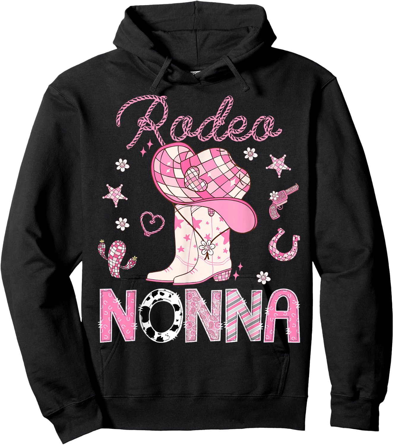 Rodeo Nonna Pink Boots Disco CowGirl Birthday Hoodie - Hoodie | Black