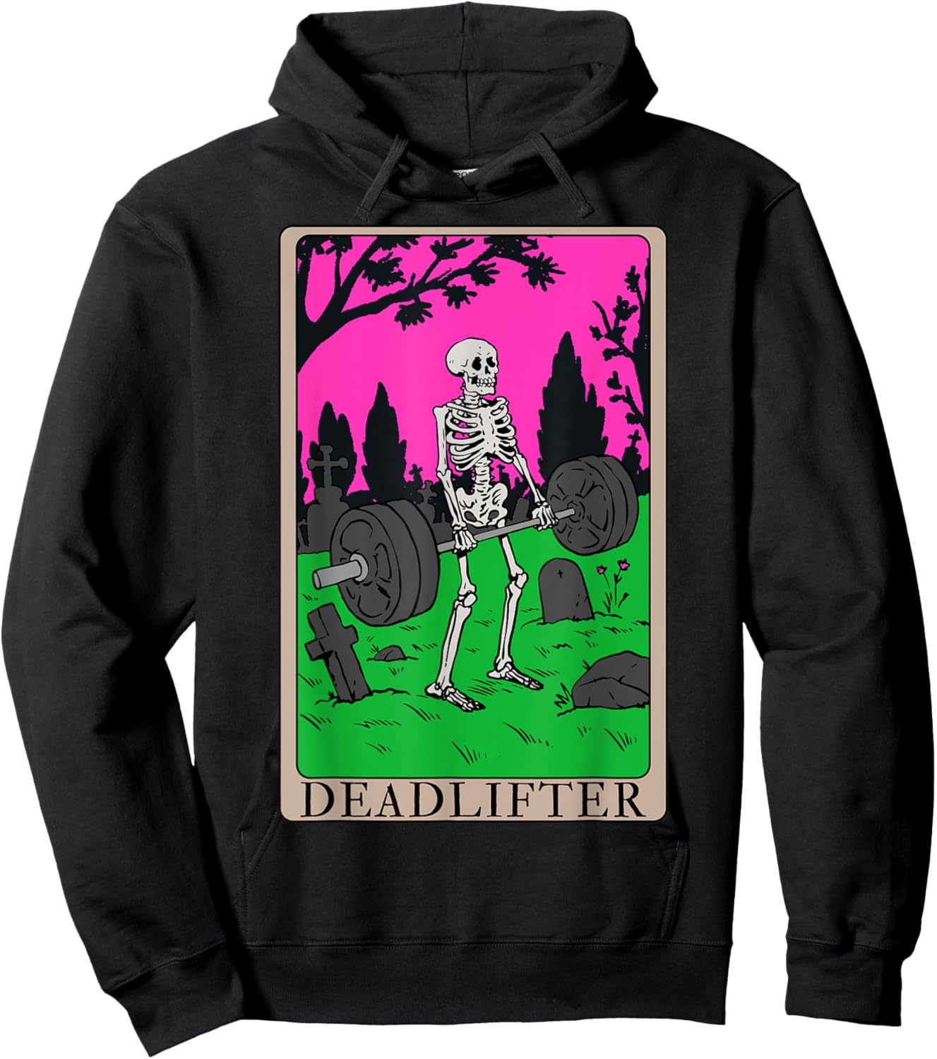Funny Tarot Card Deadlifter Skeleton Graveyard Workout Art Hoodie - Hoodie | Black