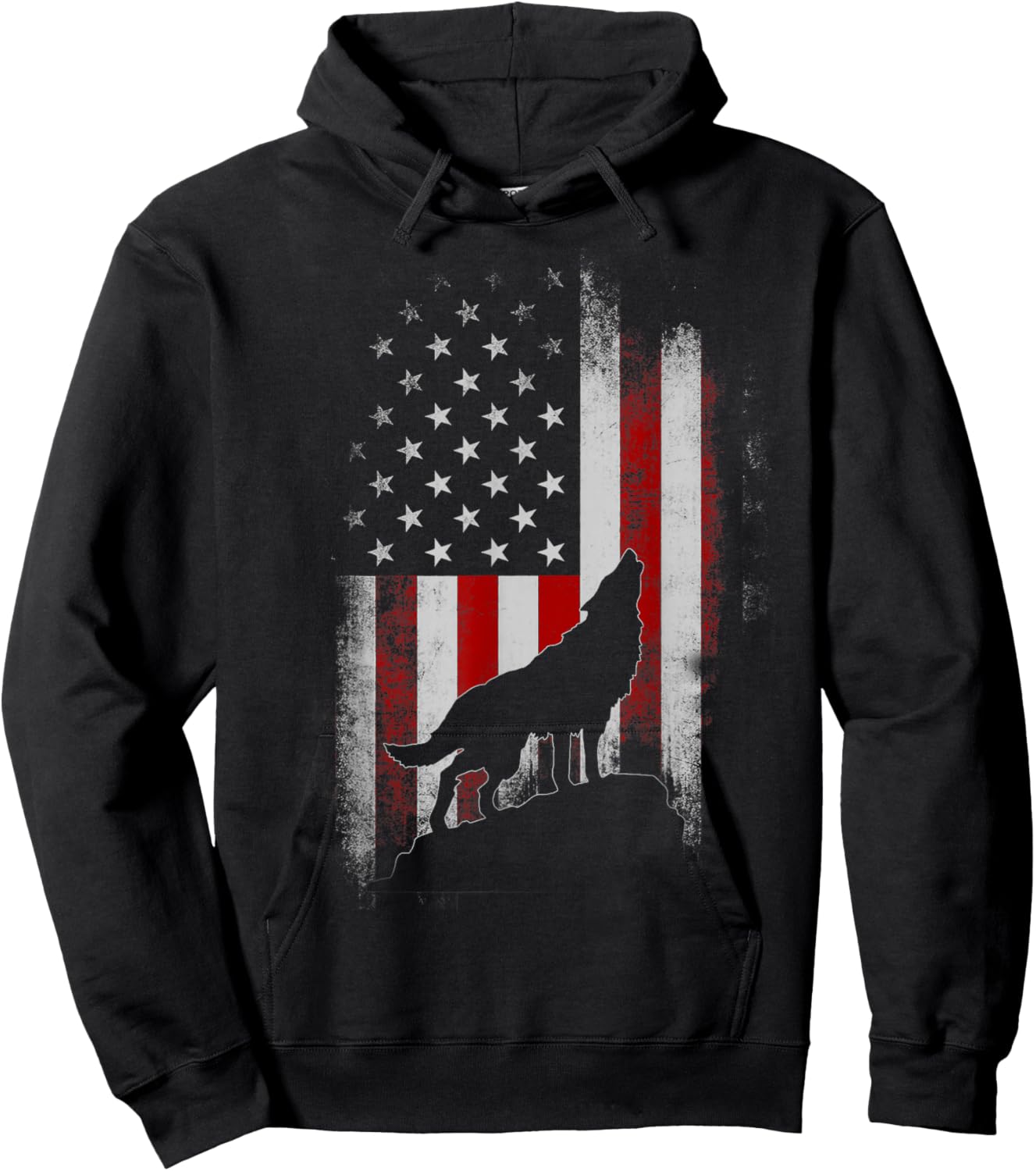 Wolf 4th of July American Flag Howling Wolves Patriotic Hoodie - Hoodie | Black