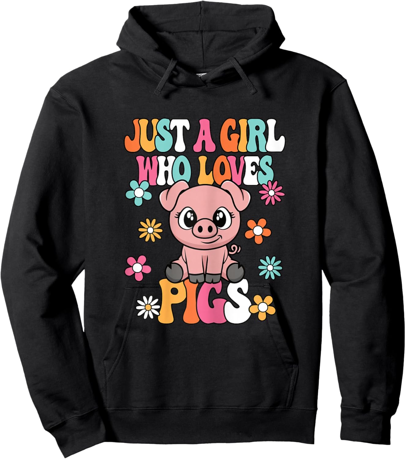 Just A Girl Who Loves Pigs Cute Groovy Piglet Lover Kids Hoodie - Hoodie | Black